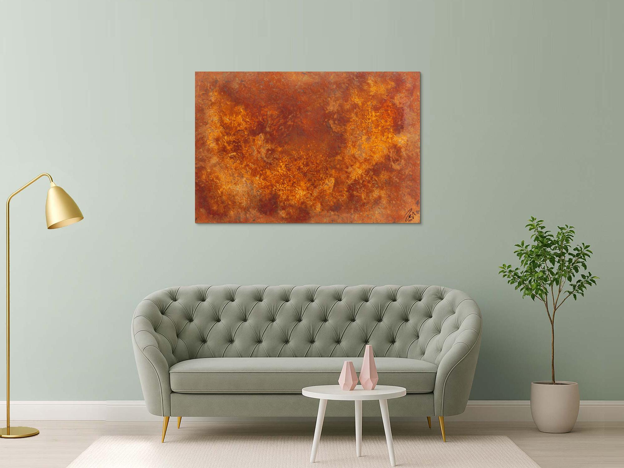 Abstraktes Gemälde aus echtem Rost modernes Rostbild abstrakt orange braun