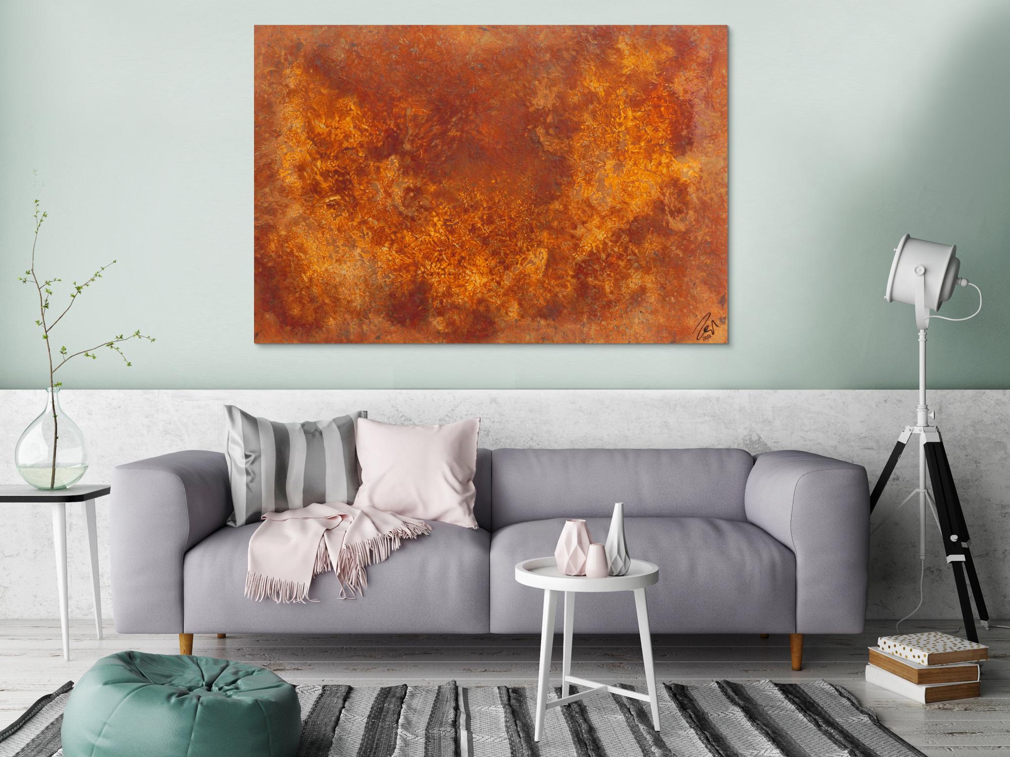 Abstraktes Gemälde aus echtem Rost modernes Rostbild abstrakt orange braun