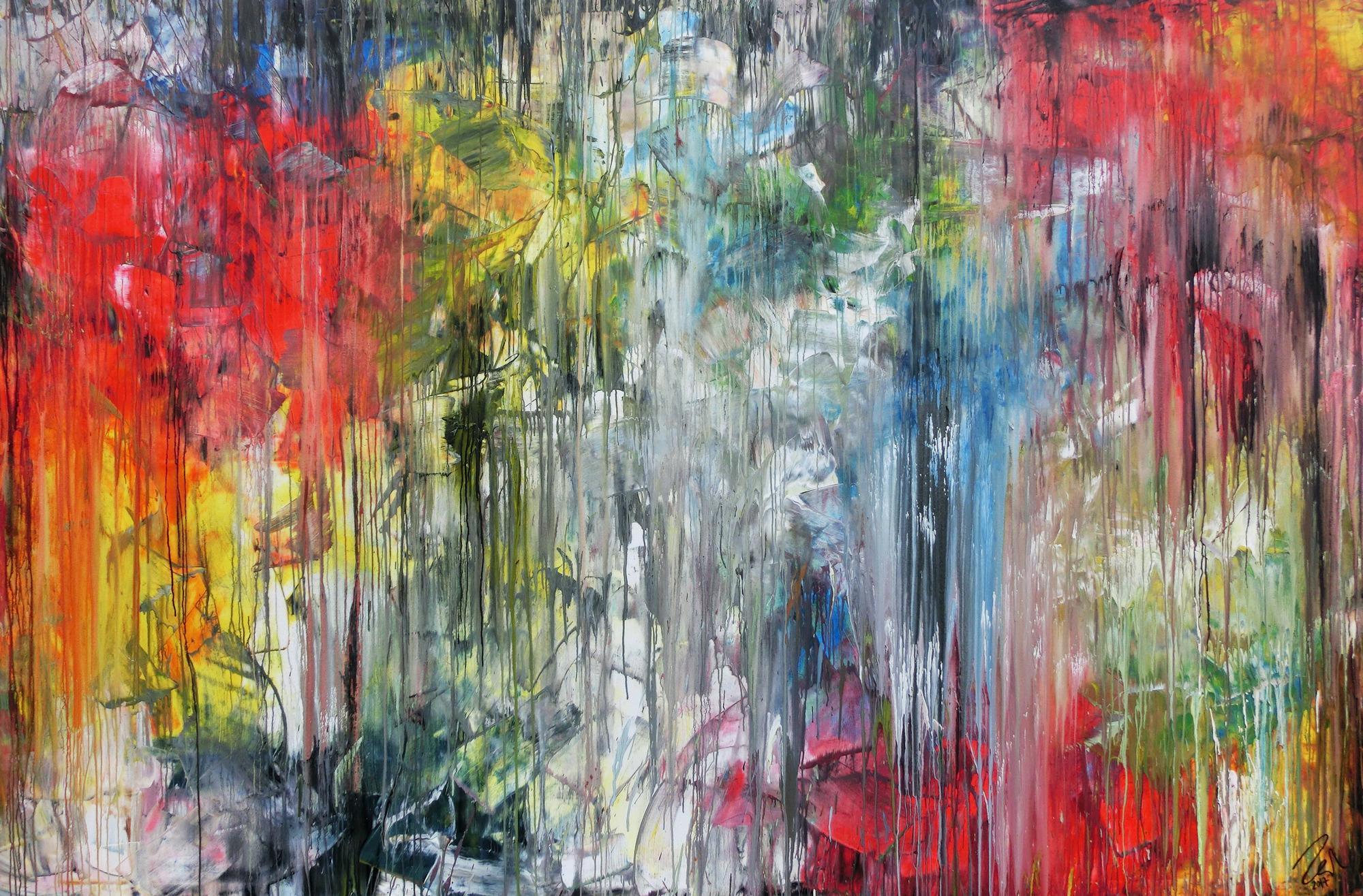 Abstraktes Gemälde sehr bunt in XXXL modern sehr groß abstrakt Fließtechnik