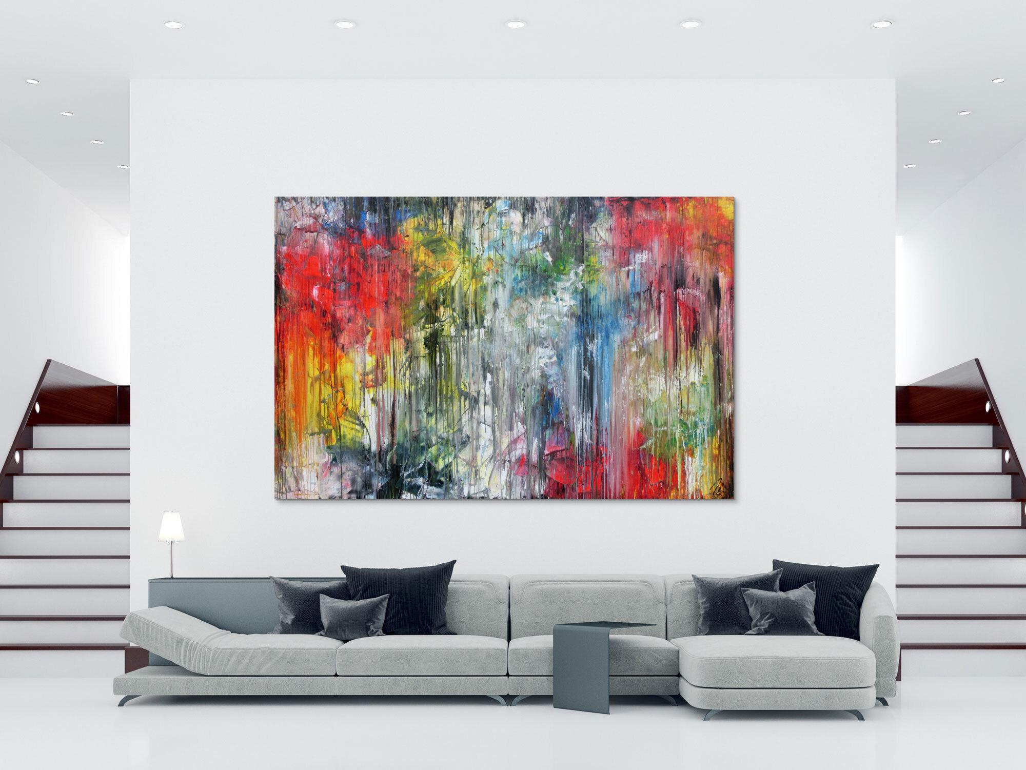 Abstraktes Gemälde sehr bunt in XXXL modern sehr groß abstrakt Fließtechnik