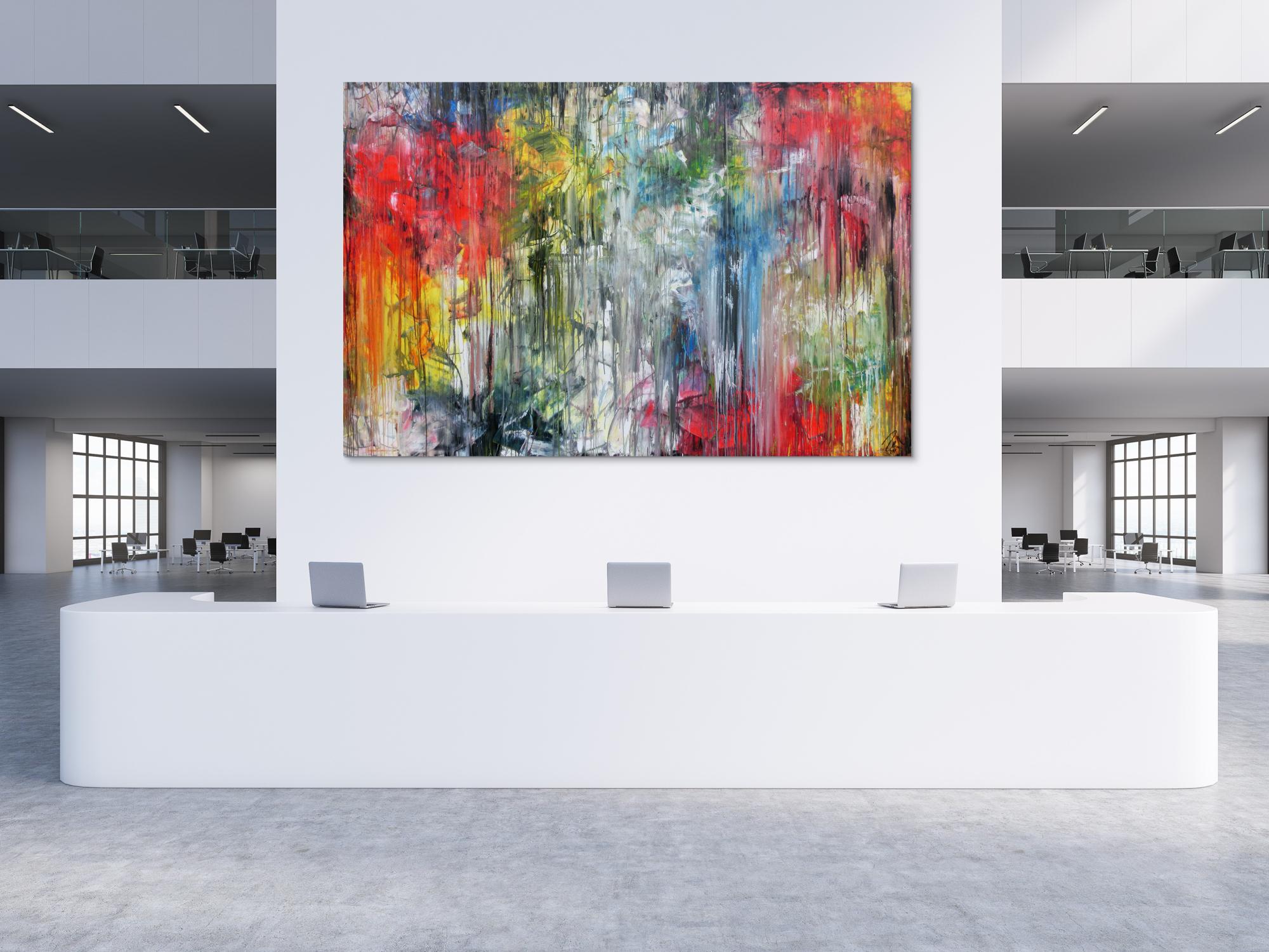 Abstraktes Gemälde sehr bunt in XXXL modern sehr groß abstrakt Fließtechnik