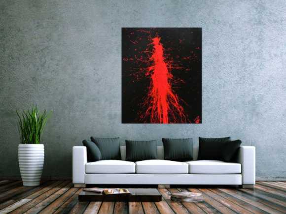 Minimalistisches abstraktes Gemälde modernes Acrylbild in schwarz rot Action Painting