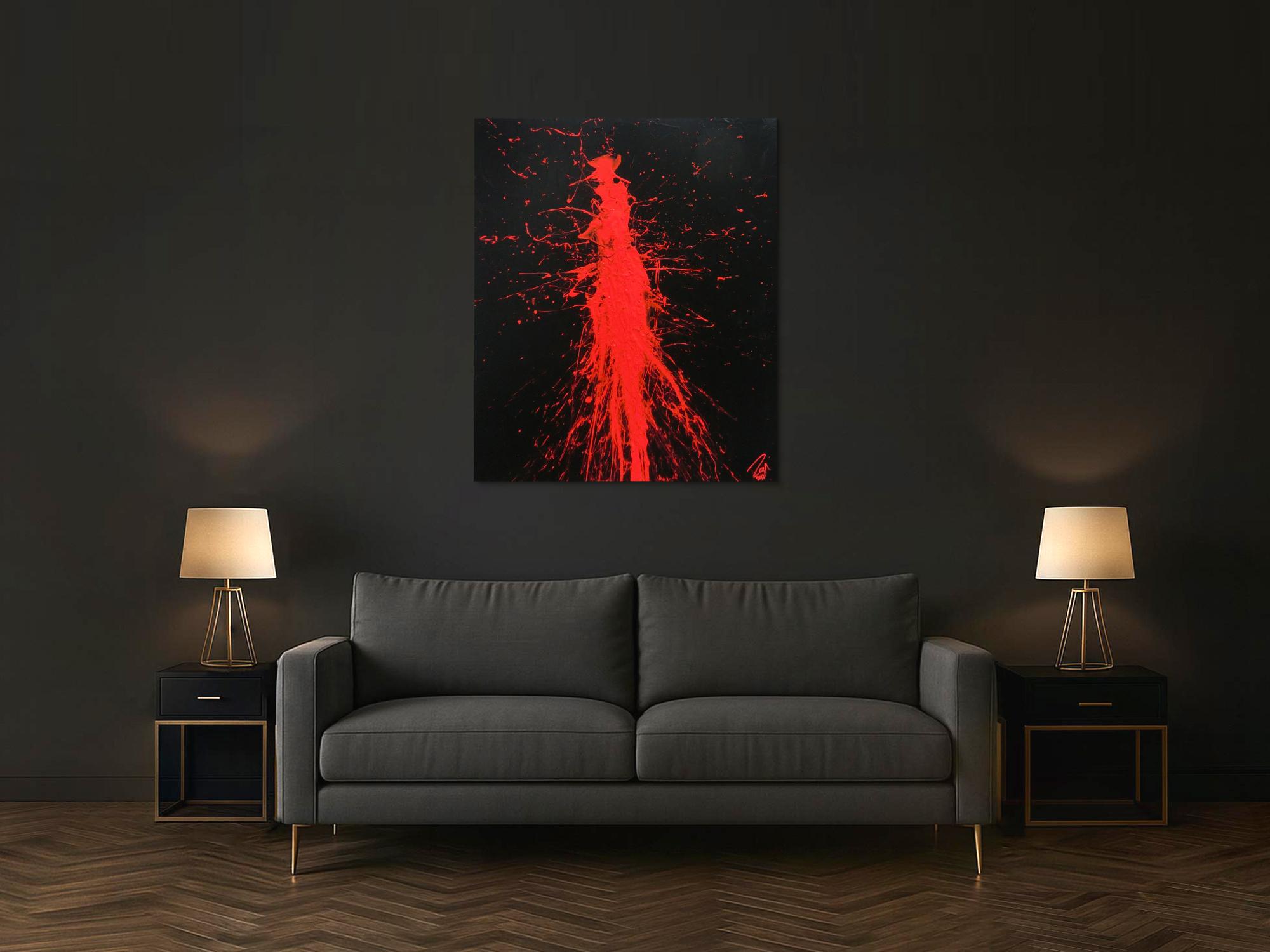 Minimalistisches abstraktes Gemälde modernes Acrylbild in schwarz rot Action Painting