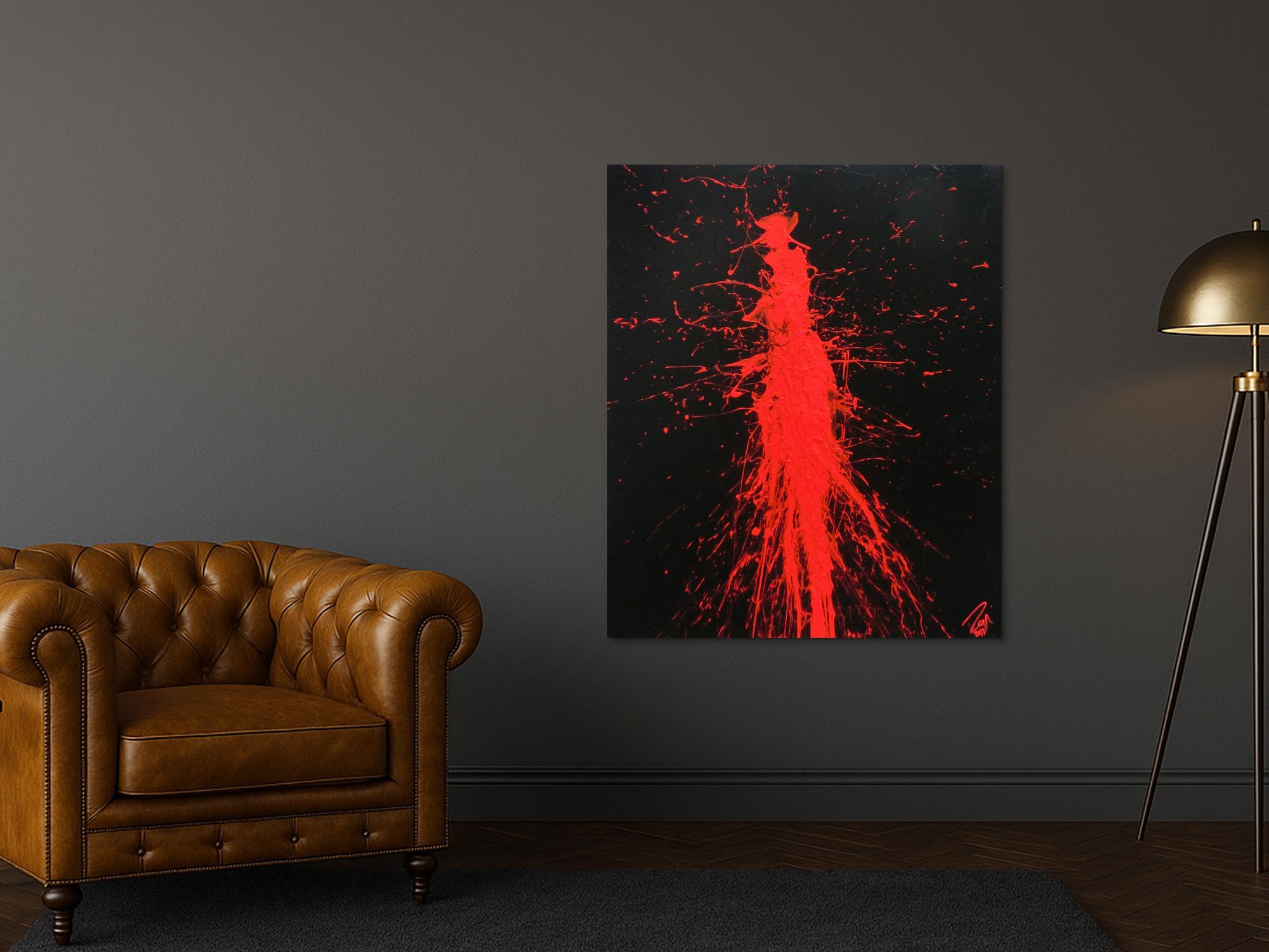 Minimalistisches abstraktes Gemälde modernes Acrylbild in schwarz rot Action Painting