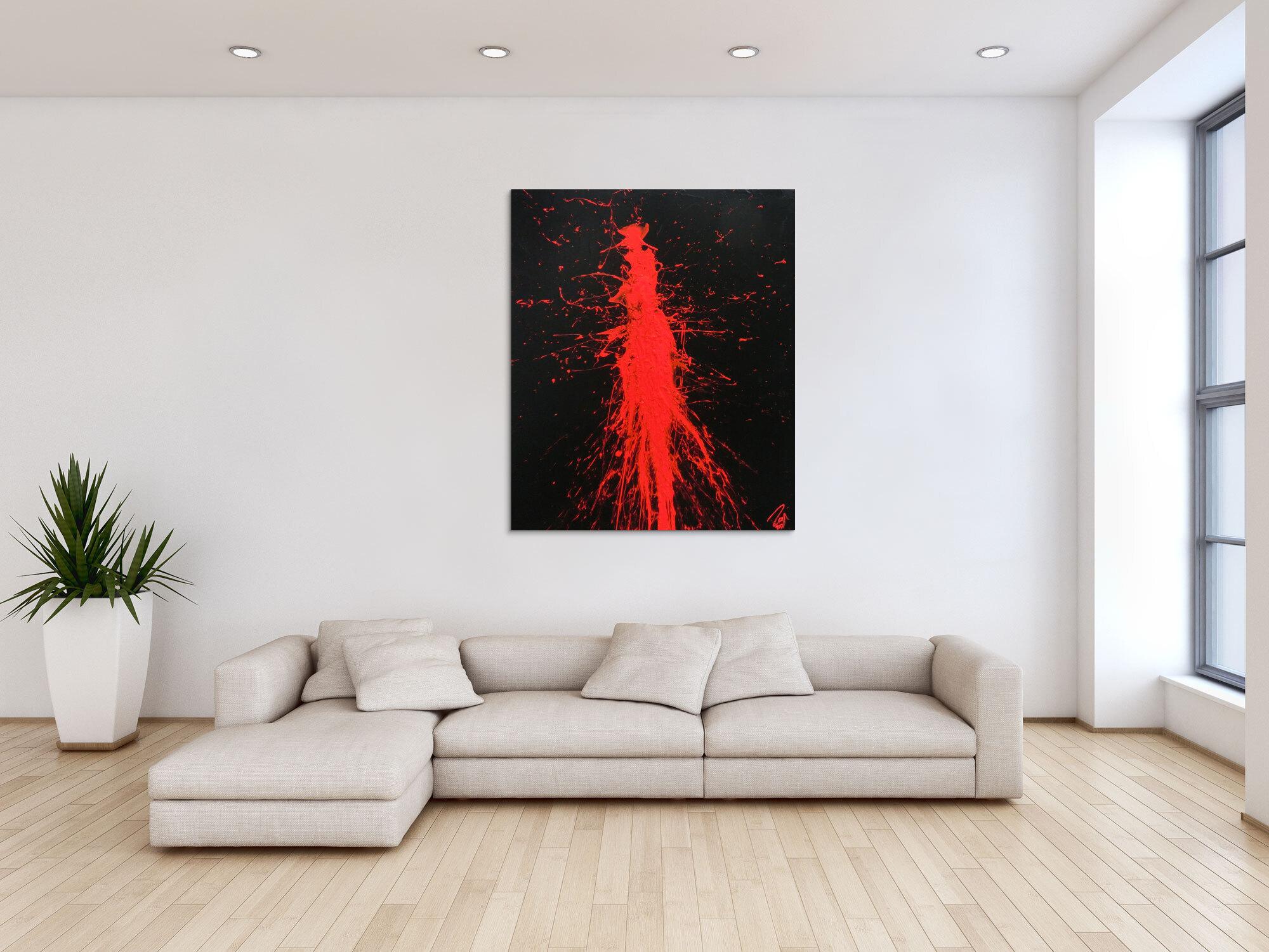 Minimalistisches abstraktes Gemälde modernes Acrylbild in schwarz rot Action Painting
