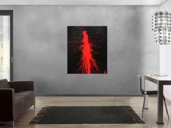Minimalistisches abstraktes Gemälde modernes Acrylbild in schwarz rot Action Painting