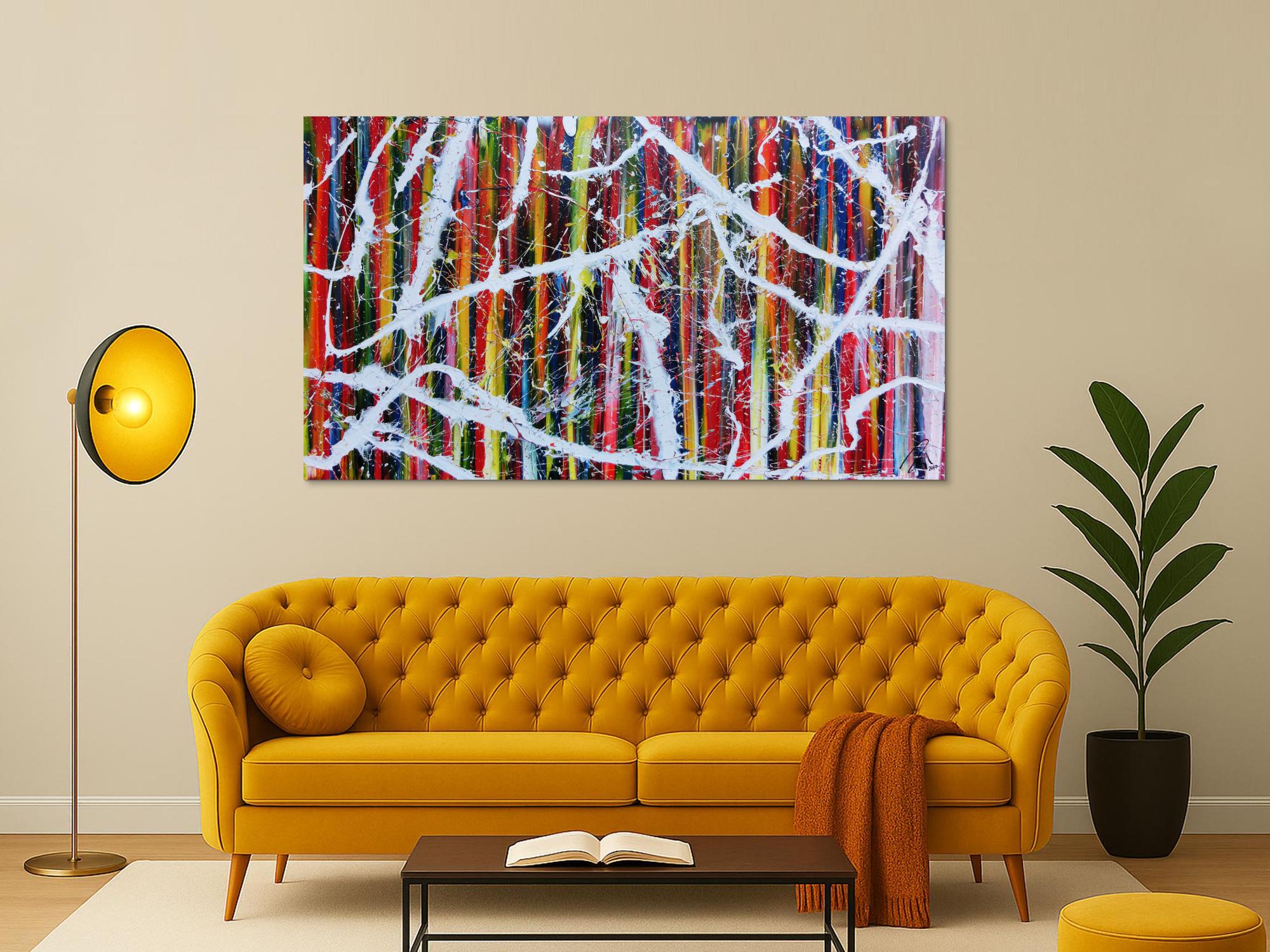 Sehr buntes abstraktes Acrylgemälde modernes Bild bunte Streifen Action Painting