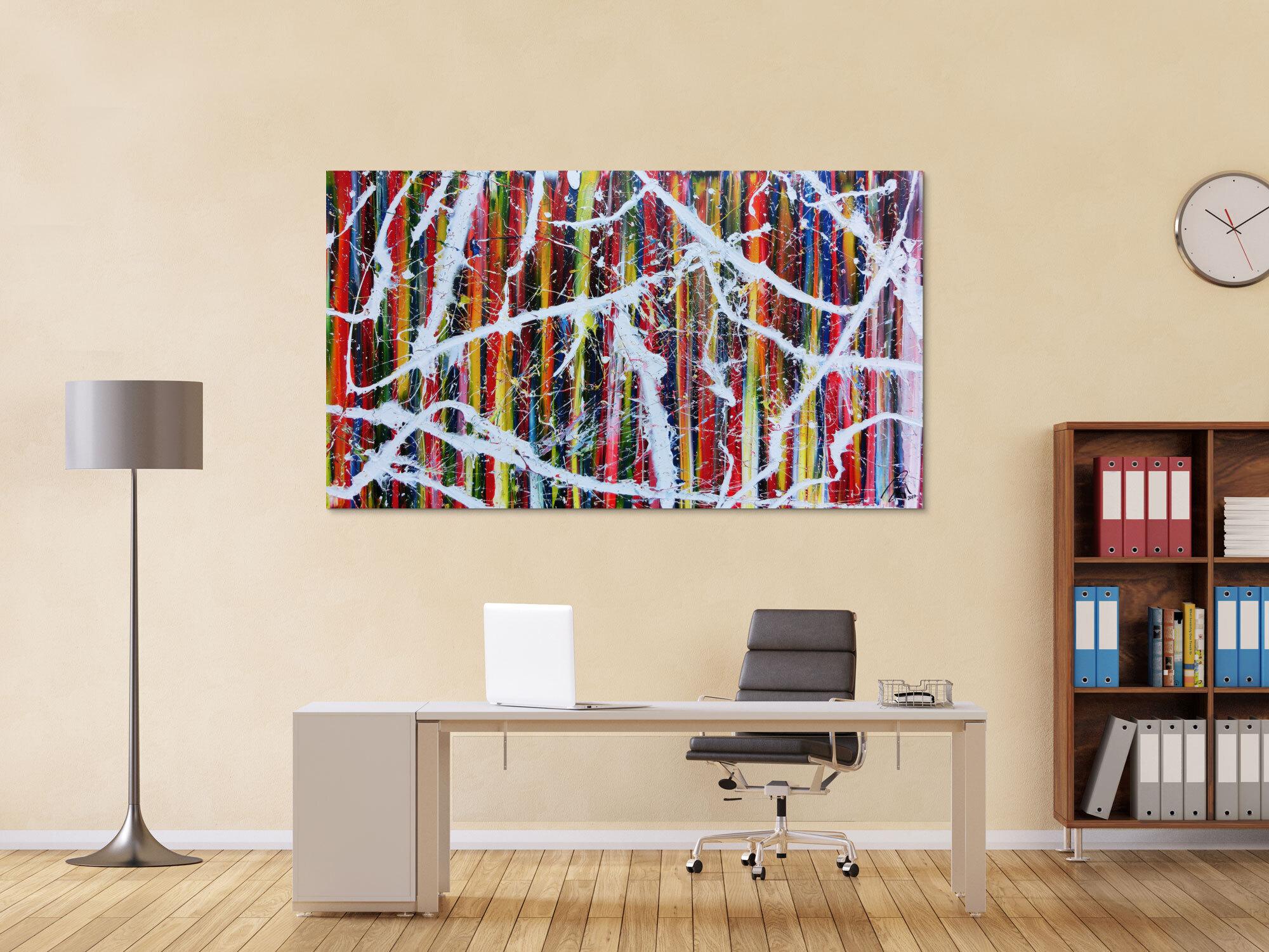 Sehr buntes abstraktes Acrylgemälde modernes Bild bunte Streifen Action Painting