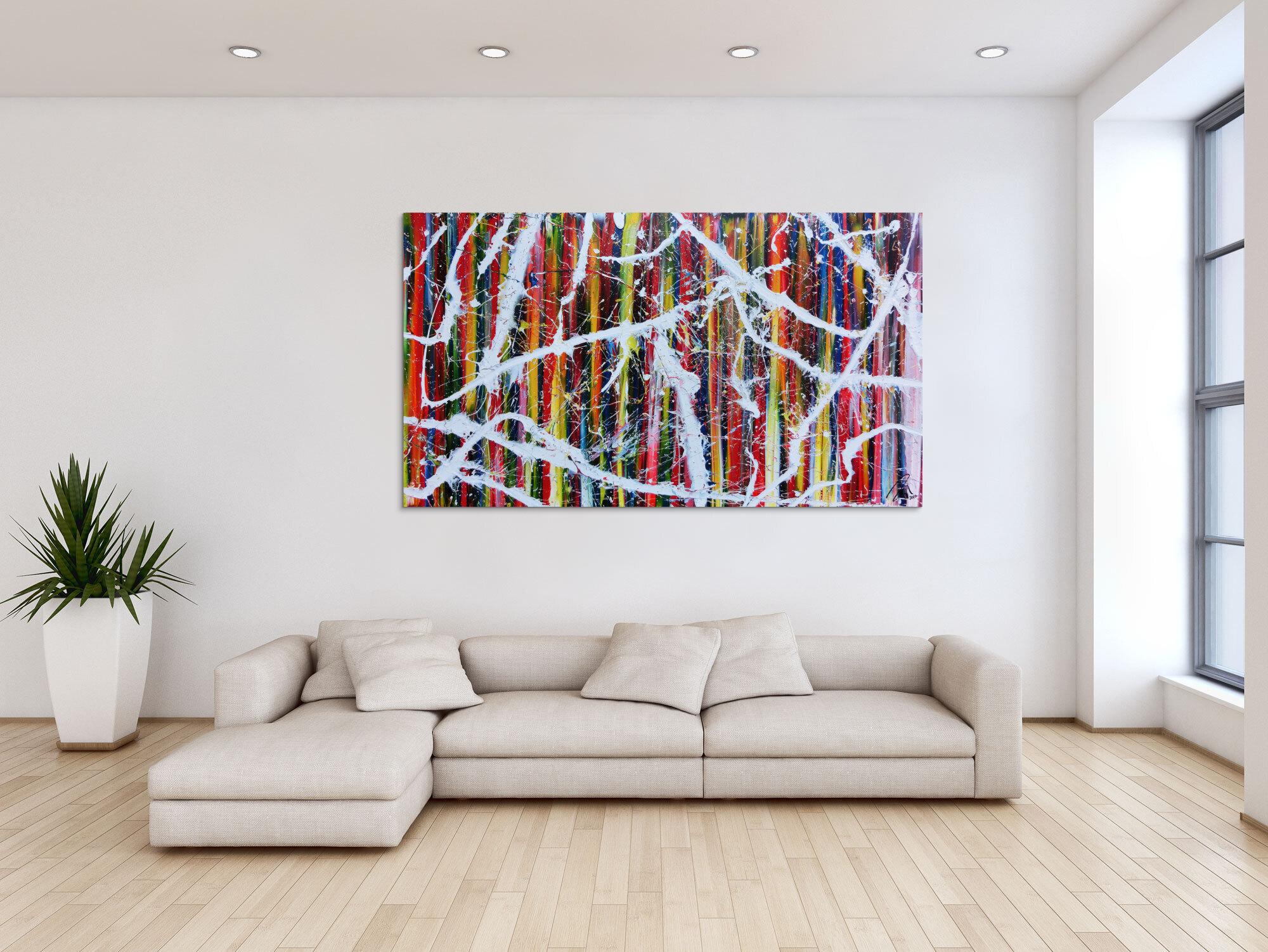 Sehr buntes abstraktes Acrylgemälde modernes Bild bunte Streifen Action Painting