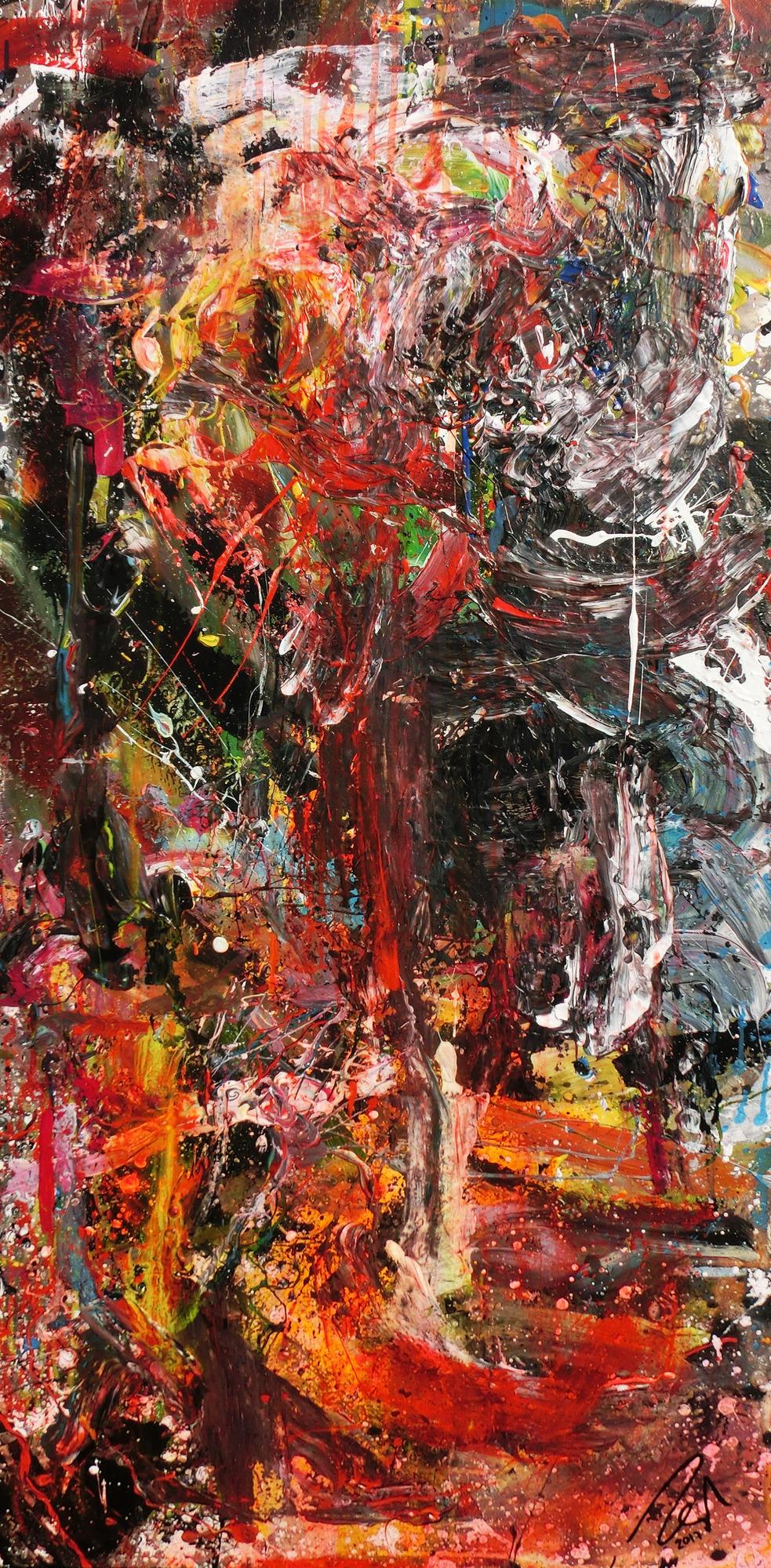 Abstraktes Gemälde einzigartig mit starker Struktur bunt modern Action Painting 