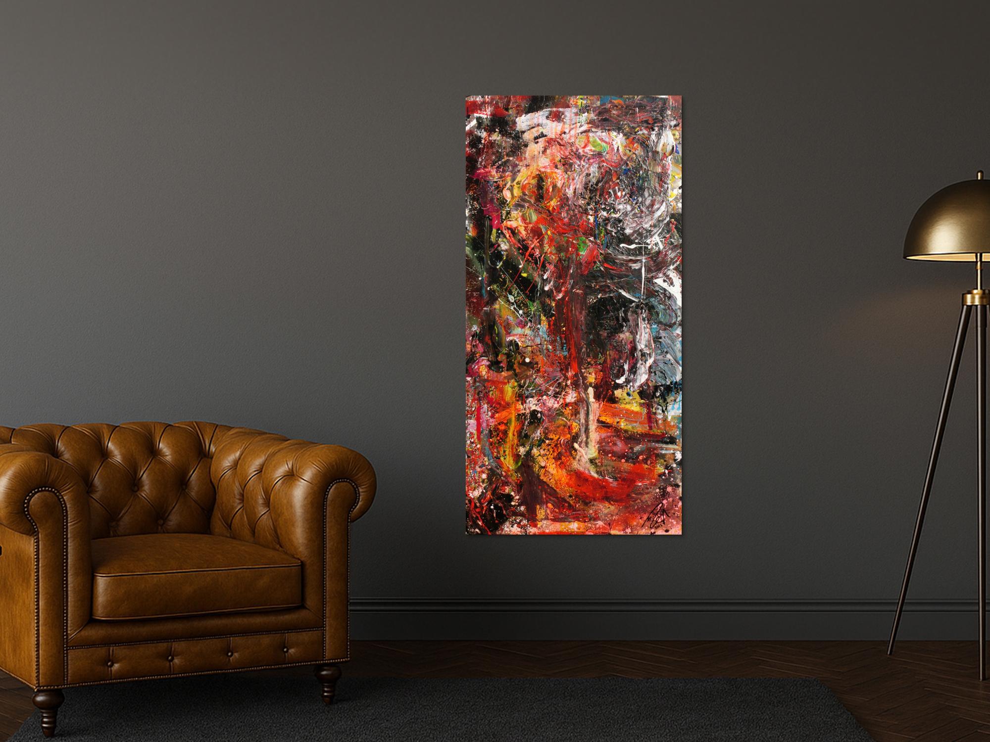 Abstraktes Gemälde einzigartig mit starker Struktur bunt modern Action Painting 