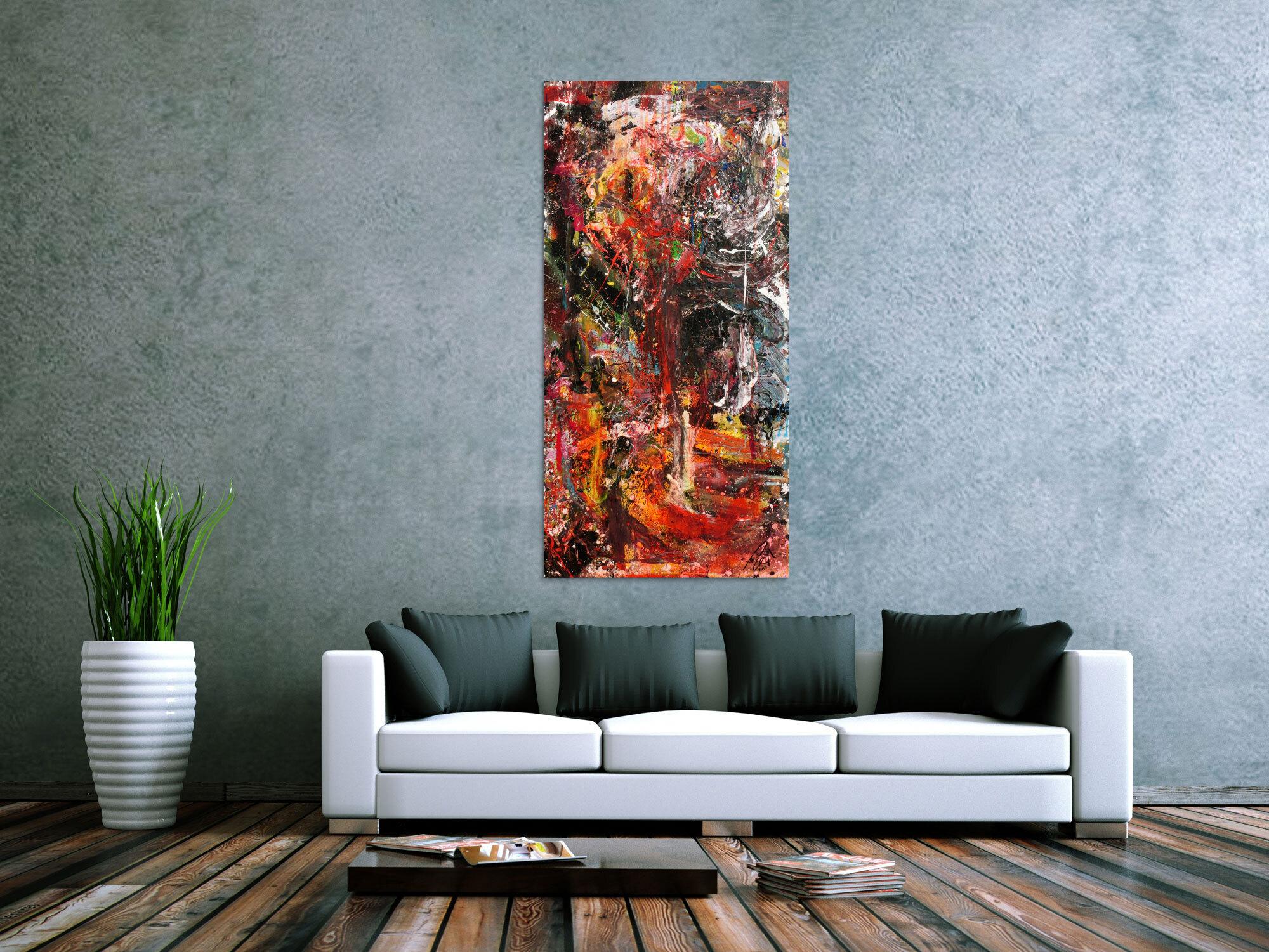 Abstraktes Gemälde einzigartig mit starker Struktur bunt modern Action Painting 