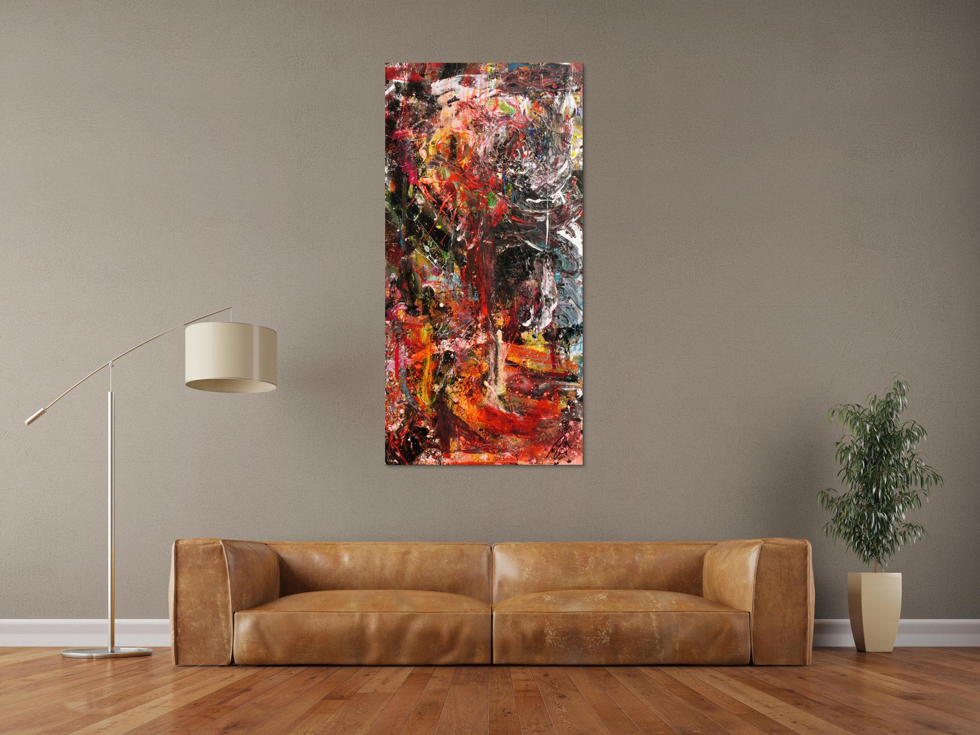 Abstraktes Gemälde einzigartig mit starker Struktur bunt modern Action Painting 