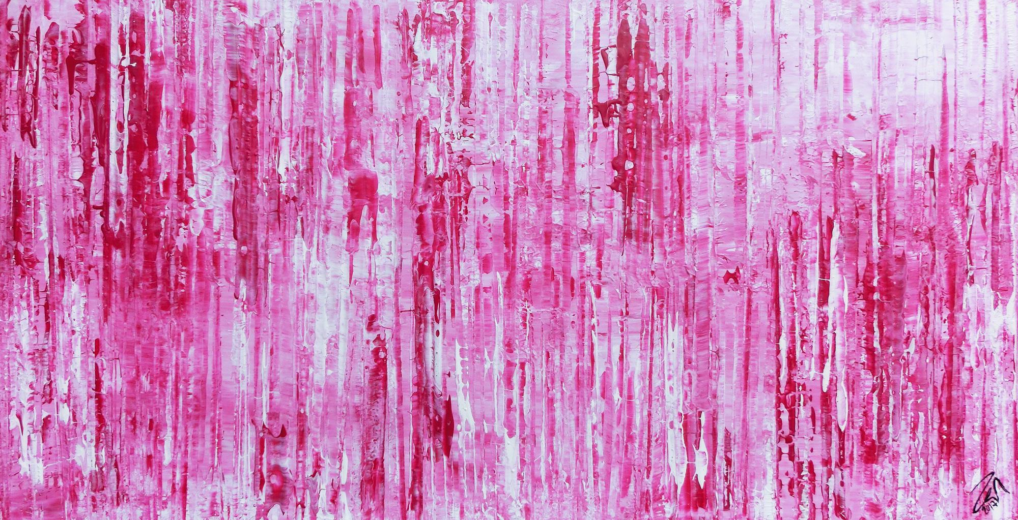 Modernes abstraktes Acrylbild in rosa pink weiß Spachteltechnik
