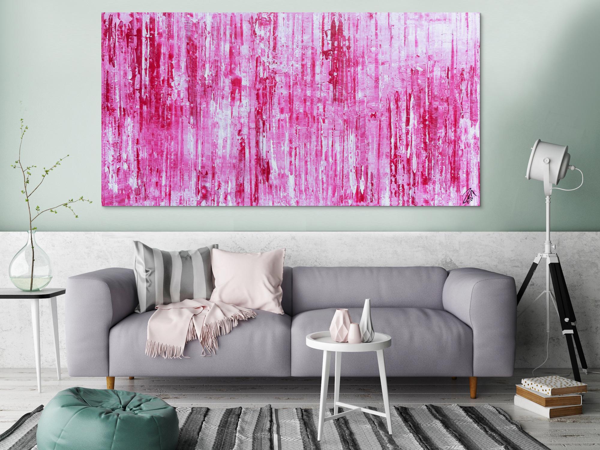 Modernes abstraktes Acrylbild in rosa pink weiß Spachteltechnik