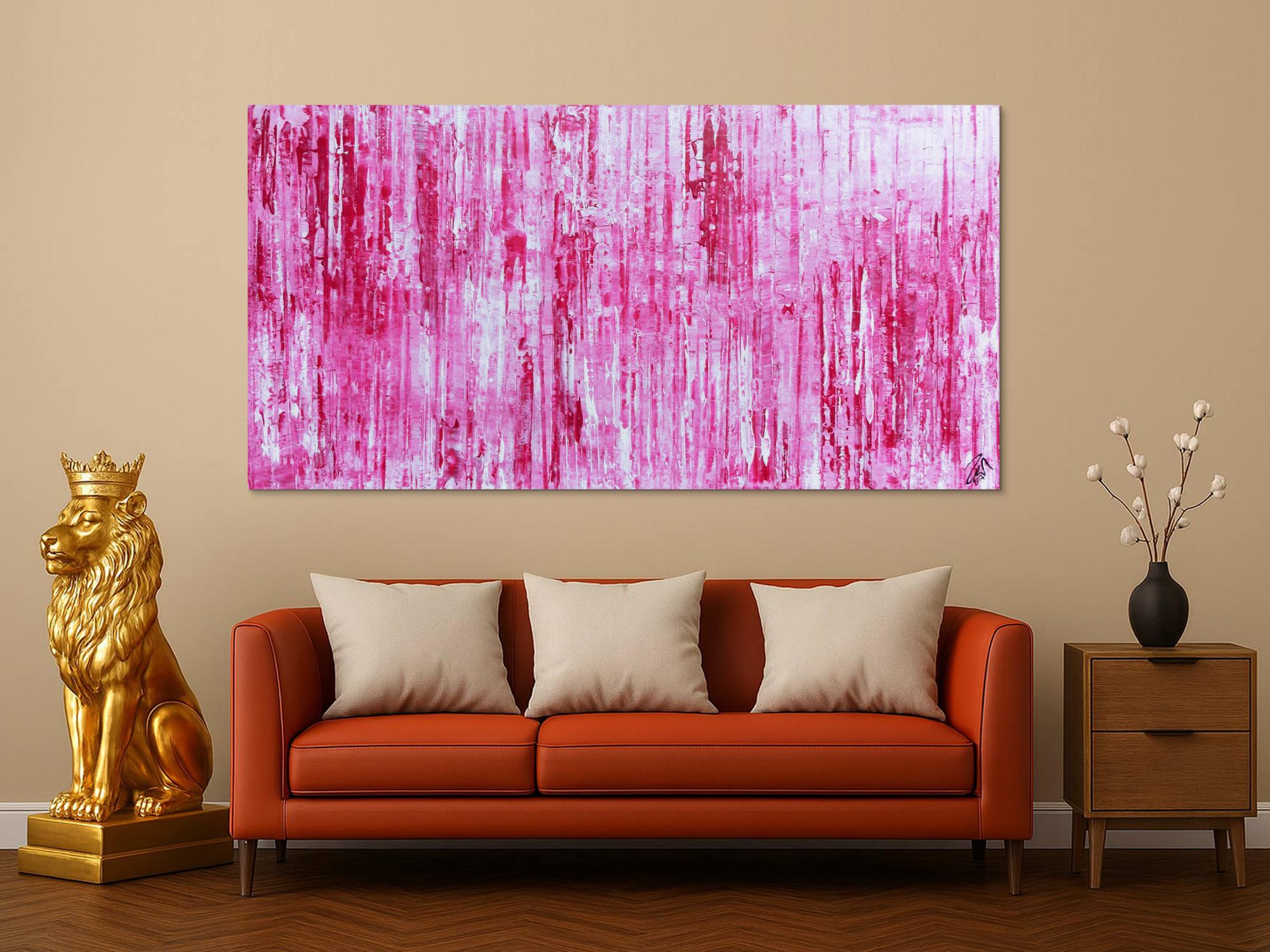 Modernes abstraktes Acrylbild in rosa pink weiß Spachteltechnik