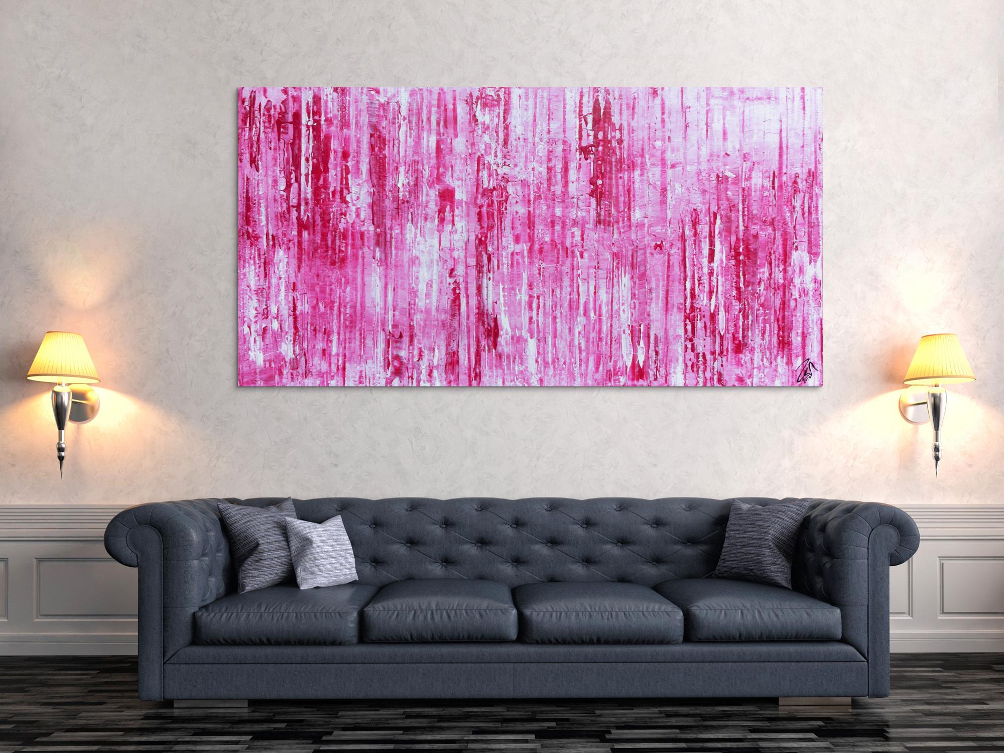 Modernes abstraktes Acrylbild in rosa pink weiß Spachteltechnik