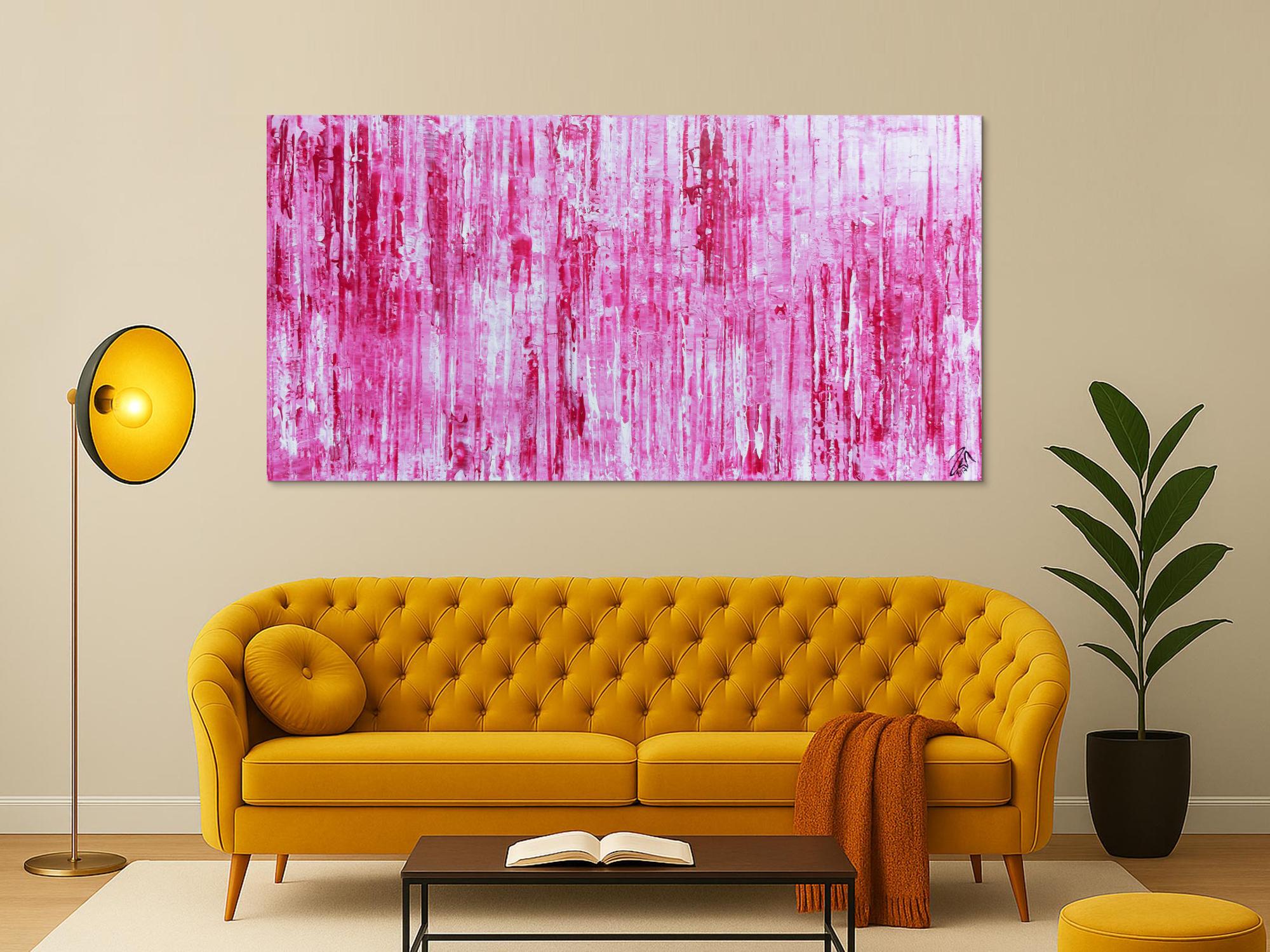 Modernes abstraktes Acrylbild in rosa pink weiß Spachteltechnik