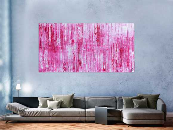 Modernes abstraktes Acrylbild in rosa pink weiß Spachteltechnik