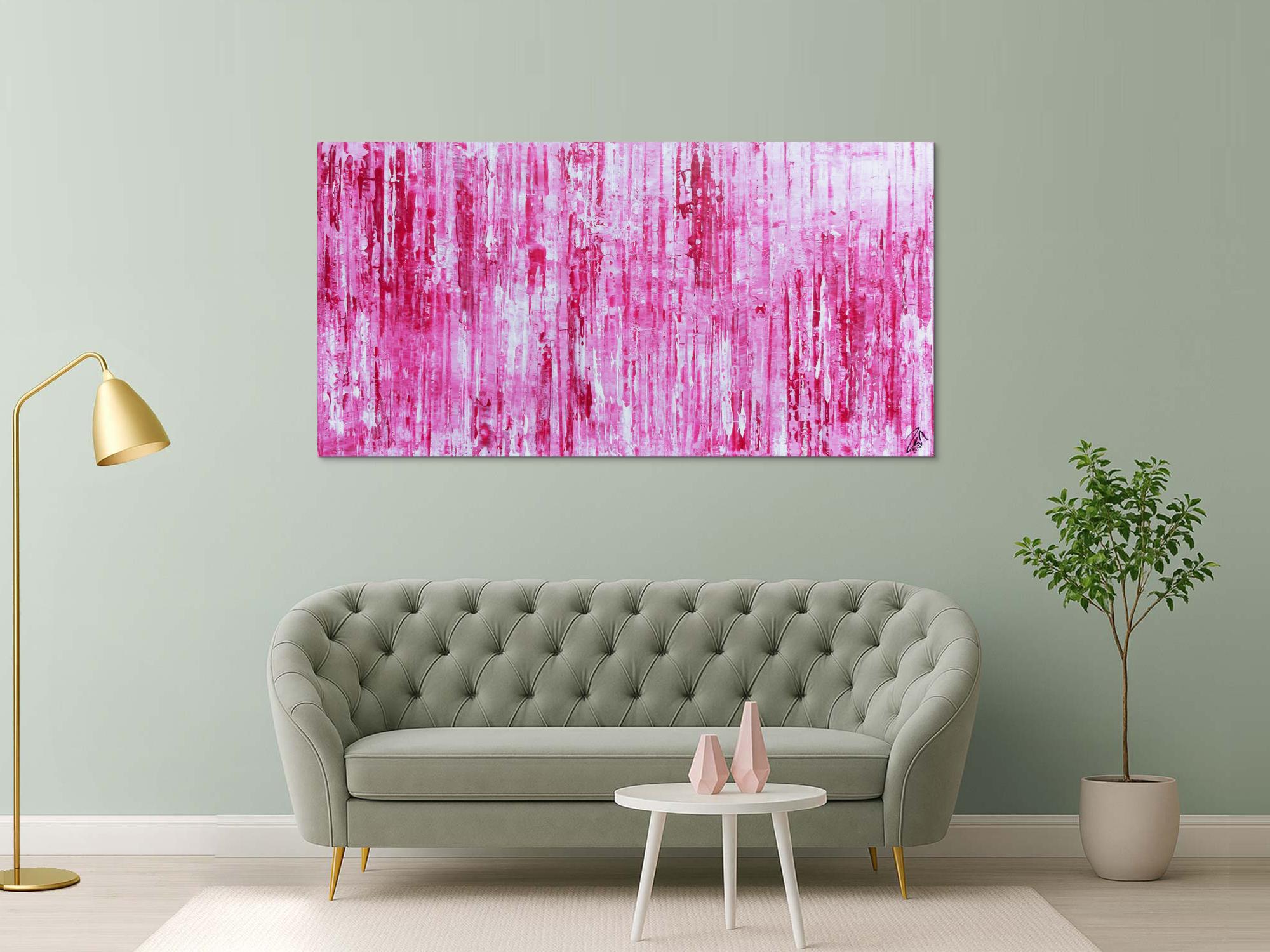 Modernes abstraktes Acrylbild in rosa pink weiß Spachteltechnik