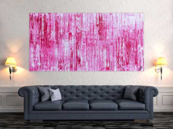 Modernes abstraktes Acrylbild in rosa pink weiß Spachteltechnik