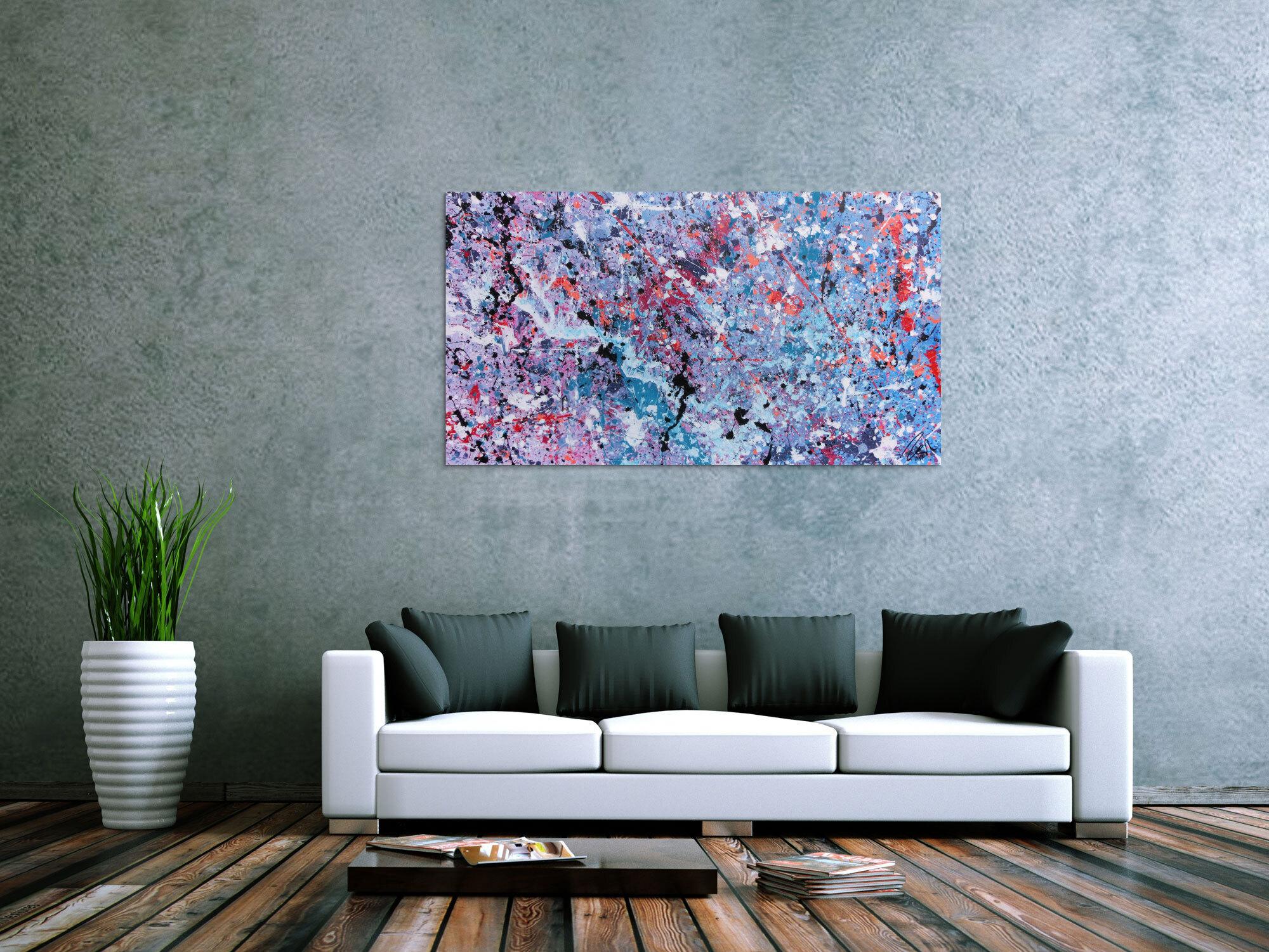 Abstraktes Acrylbild modernes Gemälde in lila pink violett helle Farben