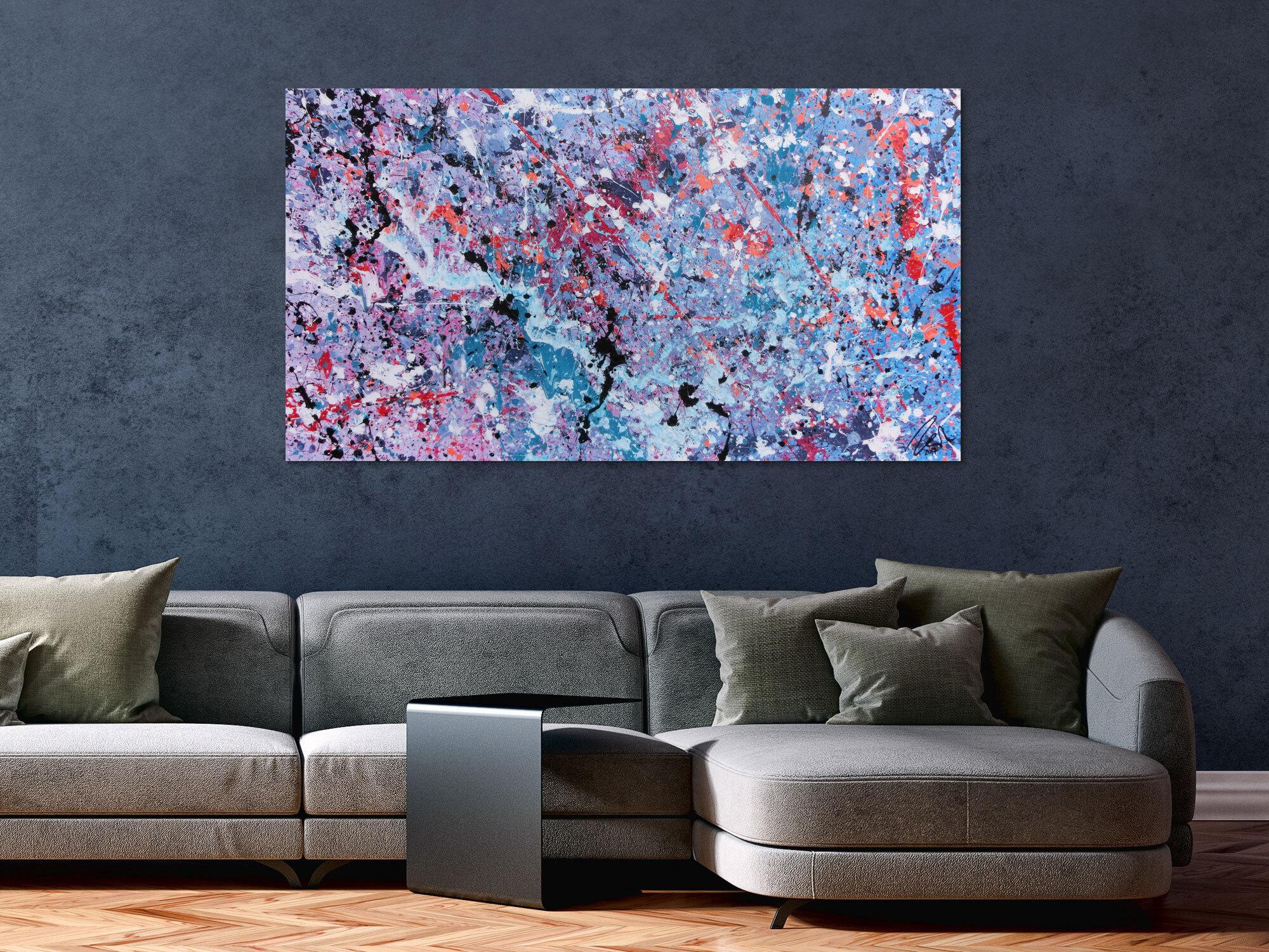 Abstraktes Acrylbild modernes Gemälde in lila pink violett helle Farben