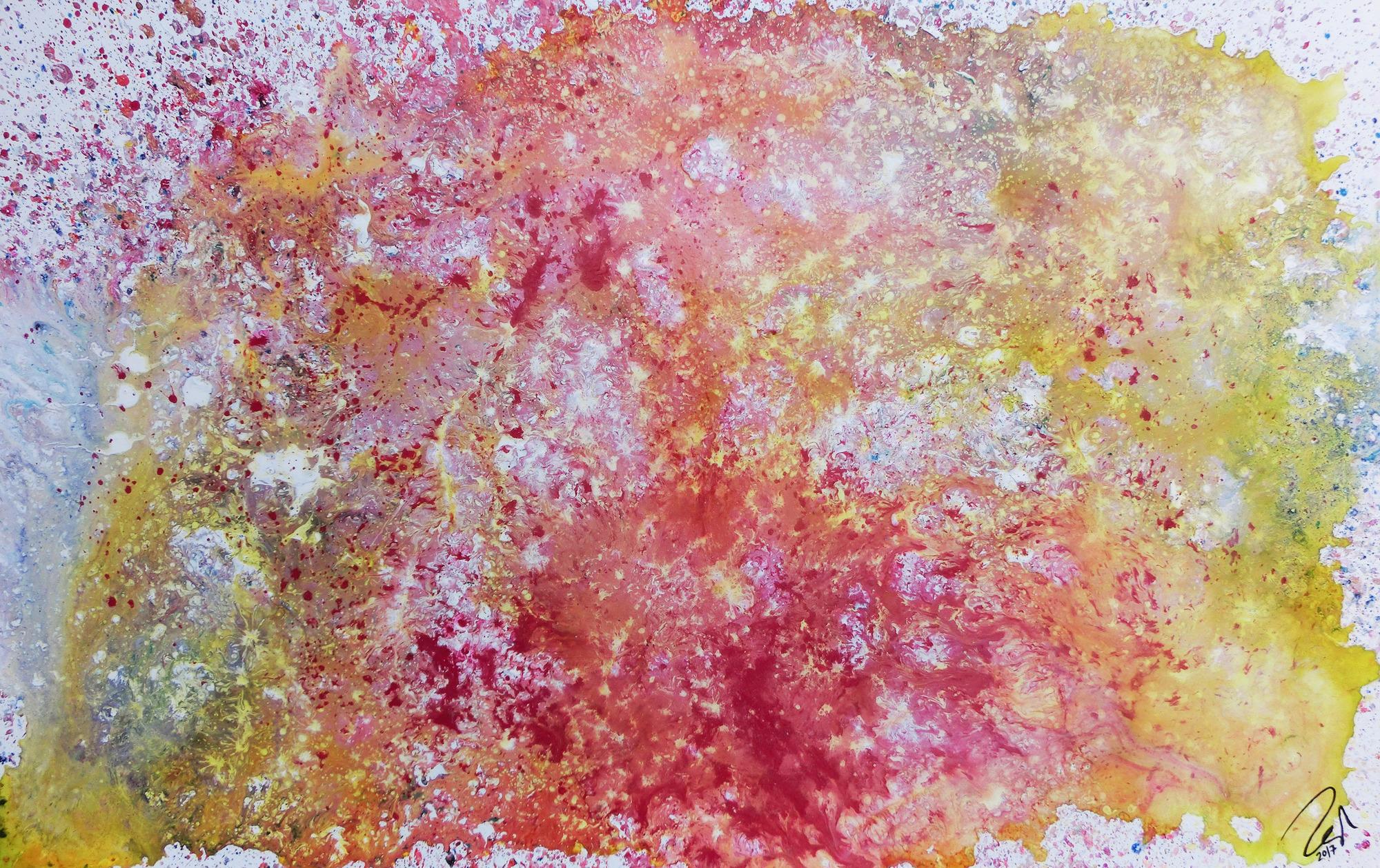 Abstraktes Gemälde in Pastellfarben modern schlicht in rosa pink weiß gelb