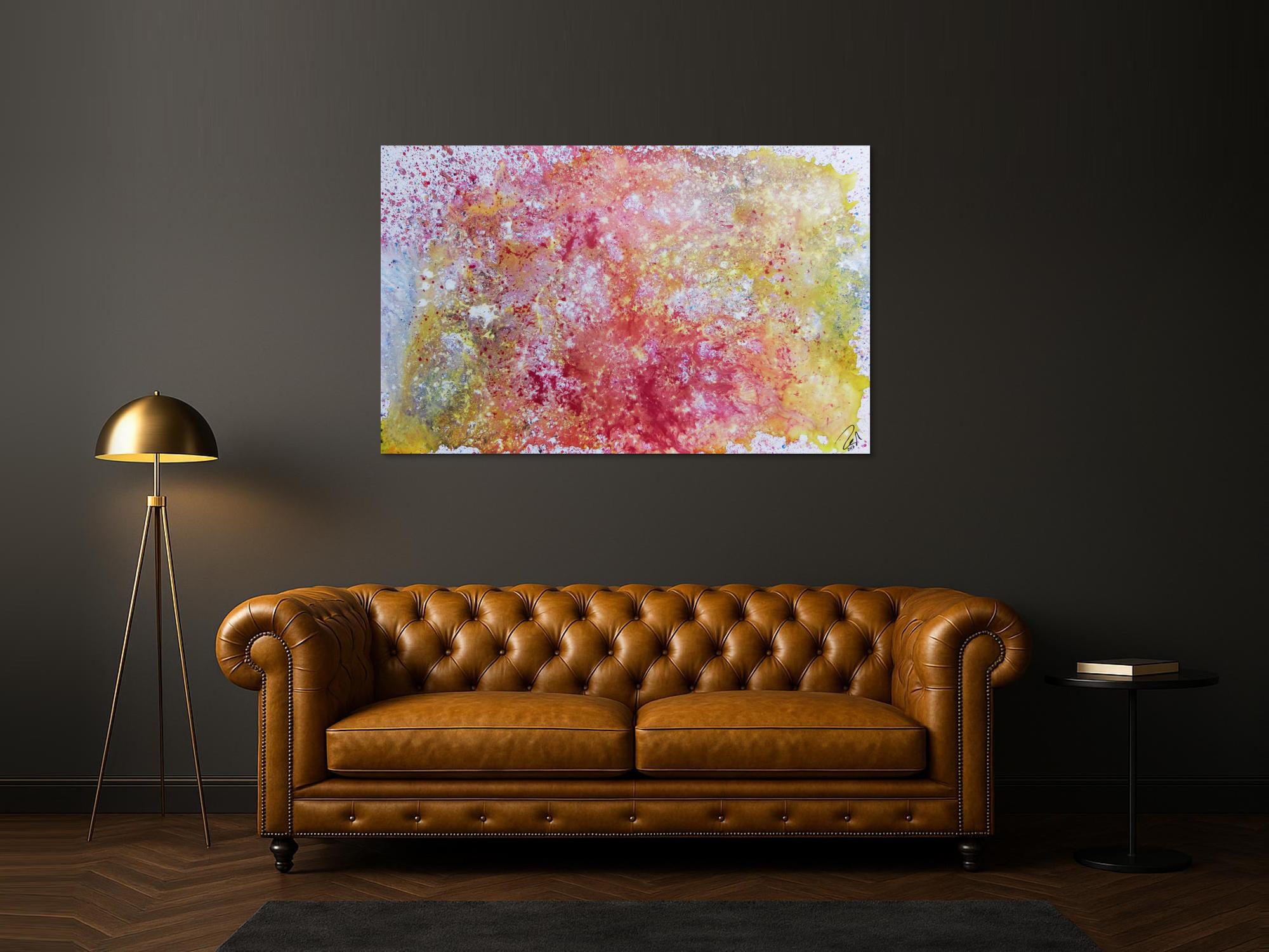 Abstraktes Gemälde in Pastellfarben modern schlicht in rosa pink weiß gelb