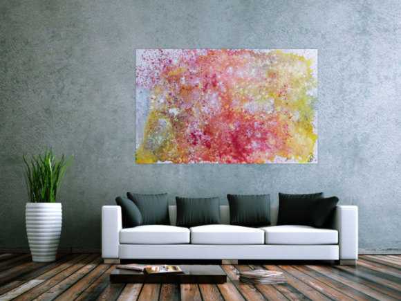 Abstraktes Gemälde in Pastellfarben modern schlicht in rosa pink weiß gelb