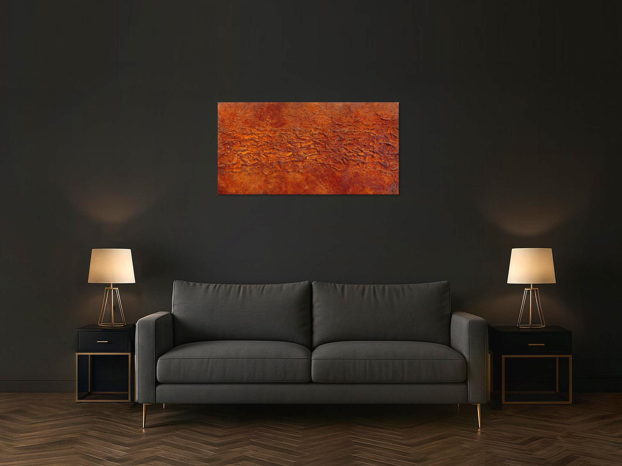 Abstraktes Gemälde aus echtem Rost und starker Stuktur modernes Wandbild
