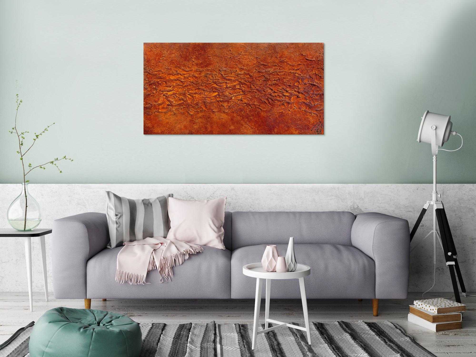 Abstraktes Gemälde aus echtem Rost und starker Stuktur modernes Wandbild