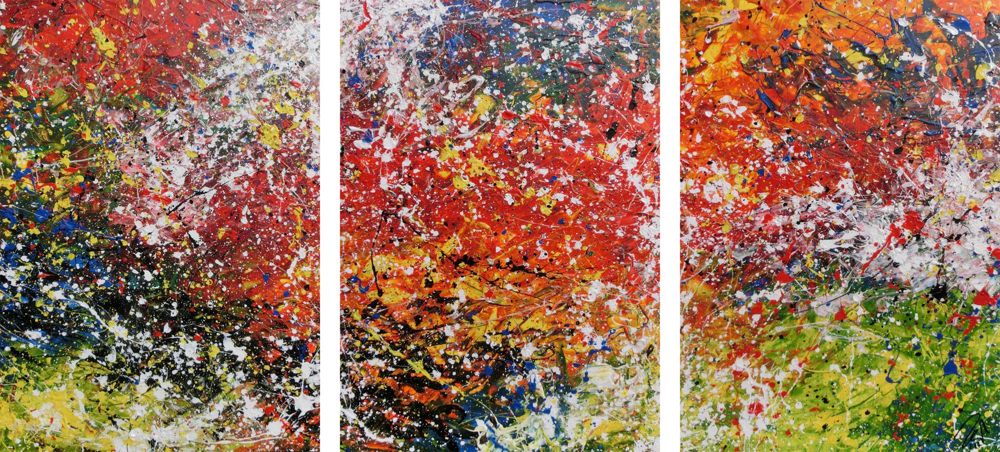 Abstraktes Triptychon modernes Gemälde drei Teile sehr bunt