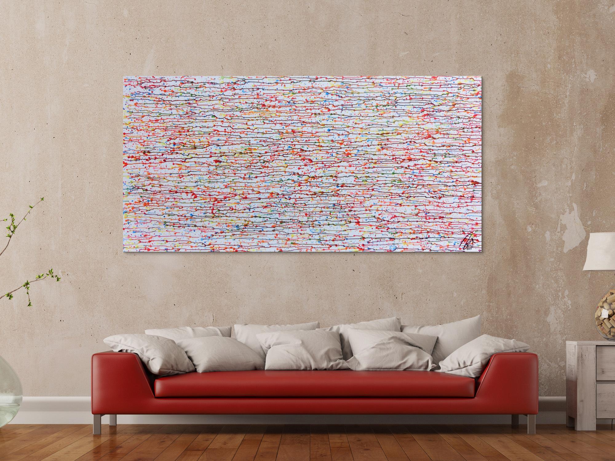 Abstraktes Gemälde bunte Tropfen modernes Acrylbild schlicht