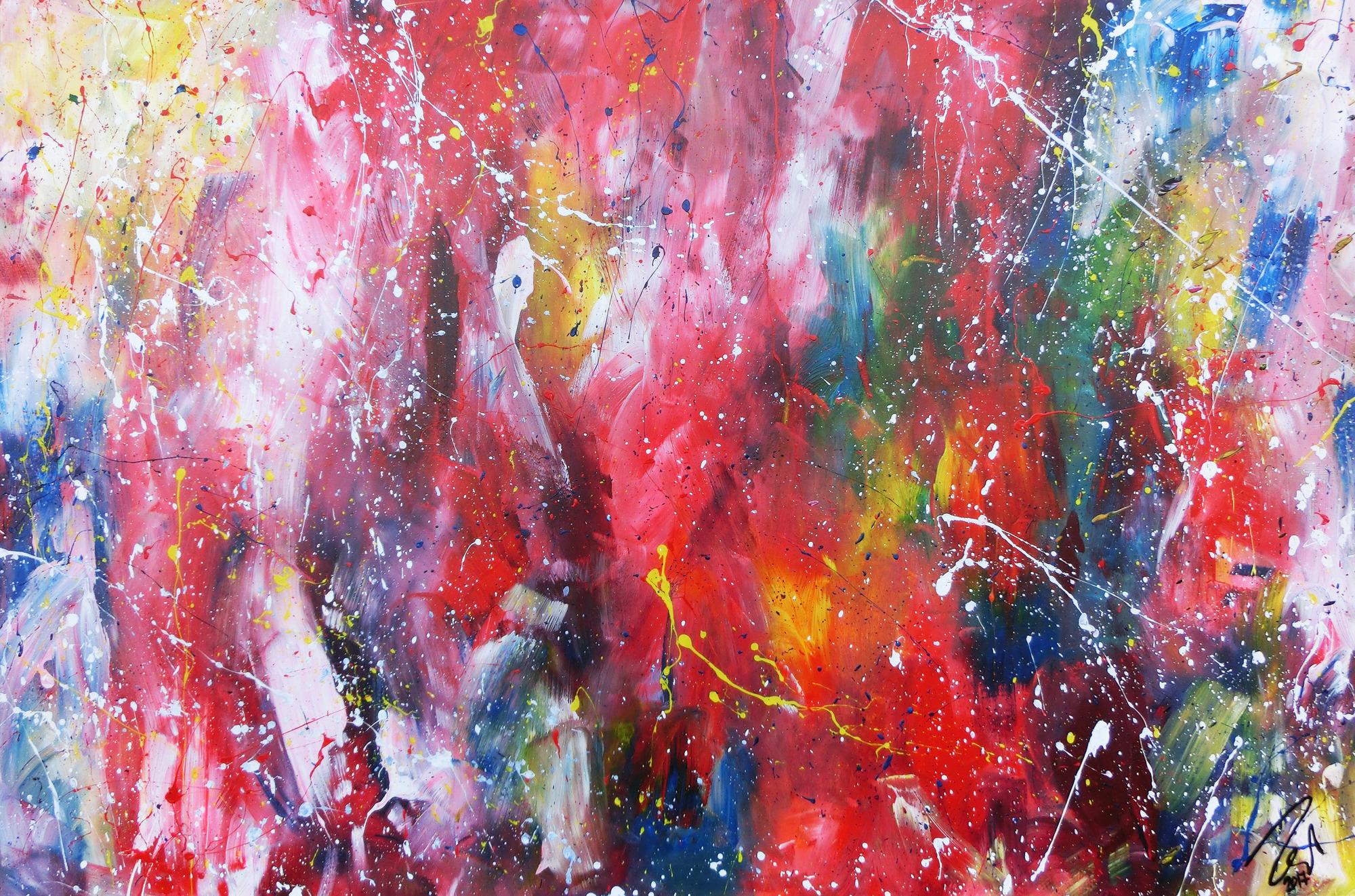 Abstraktes Acrylbild sehr bunt modernes Gemälde viele Farben 