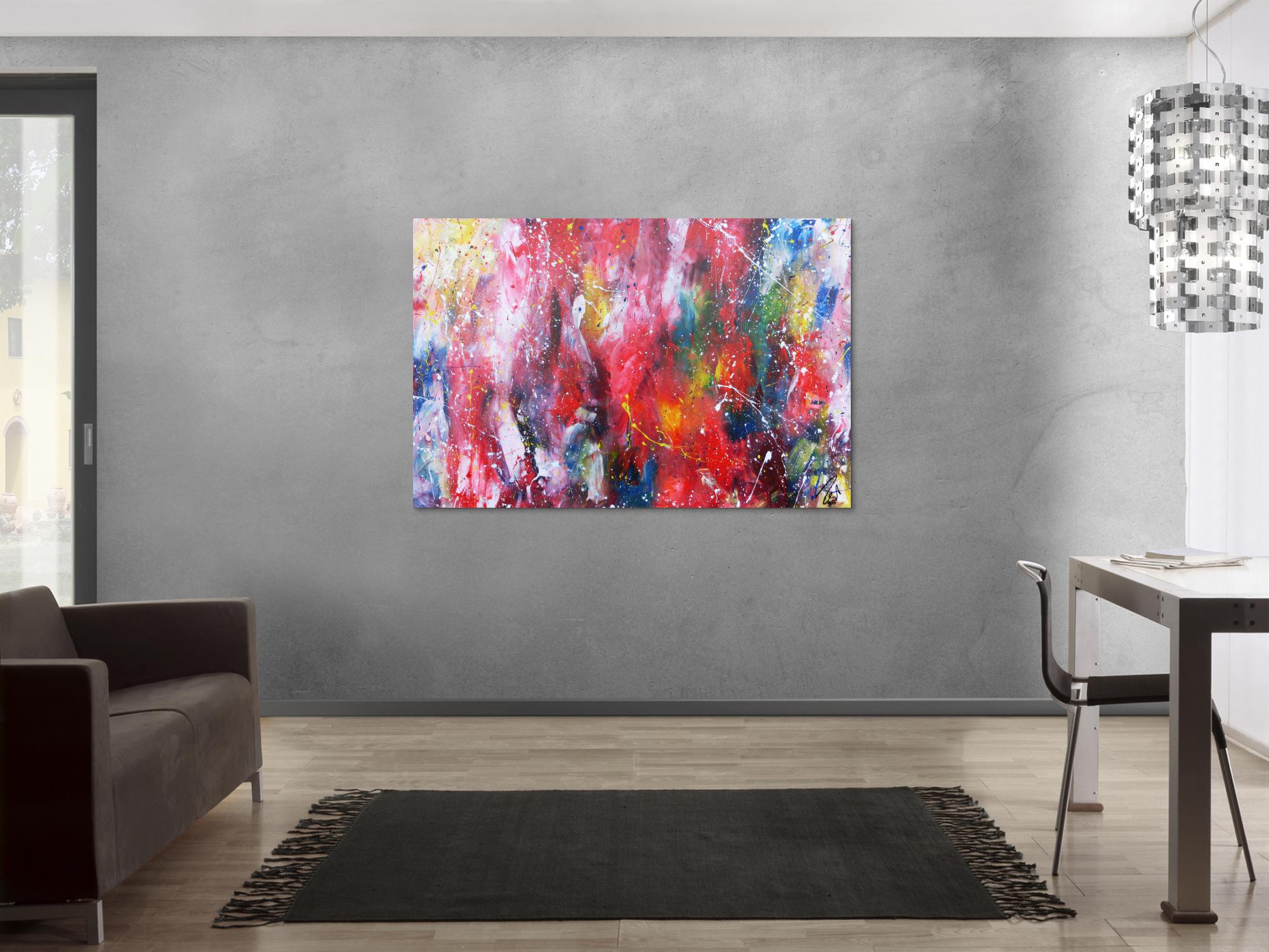 Abstraktes Acrylbild sehr bunt modernes Gemälde viele Farben 