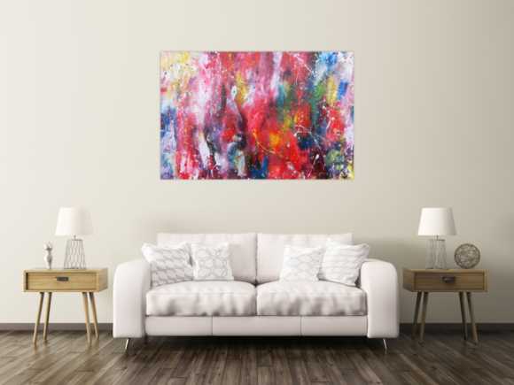 Abstraktes Acrylbild sehr bunt modernes Gemälde viele Farben 