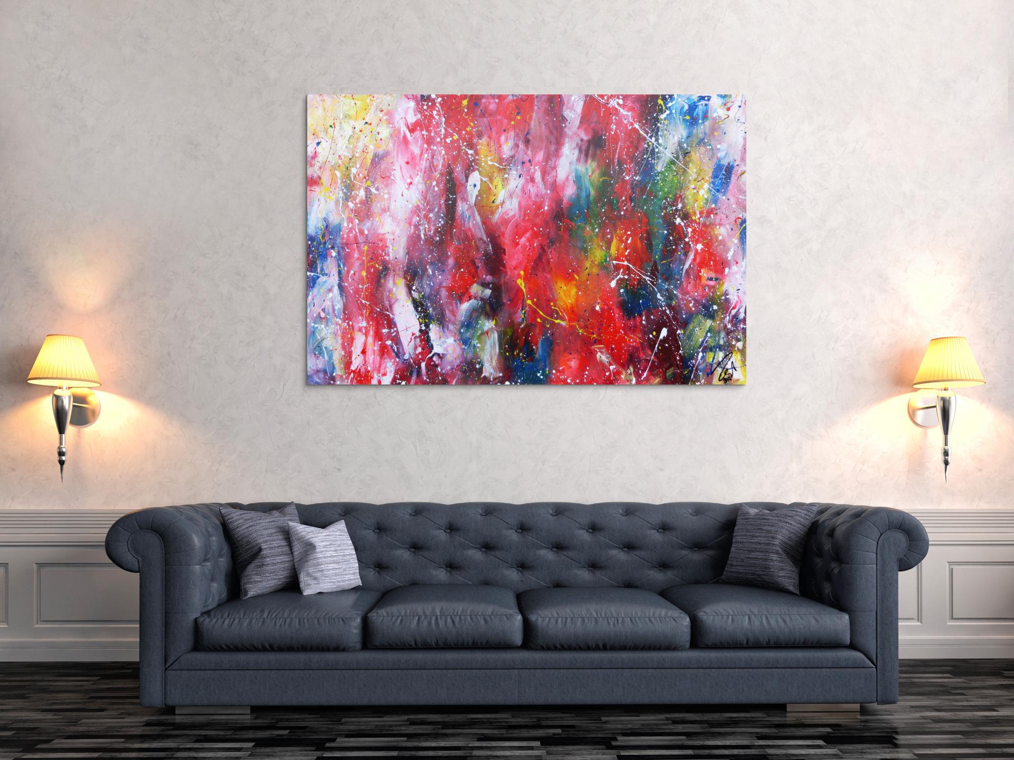 Abstraktes Acrylbild sehr bunt modernes Gemälde viele Farben 