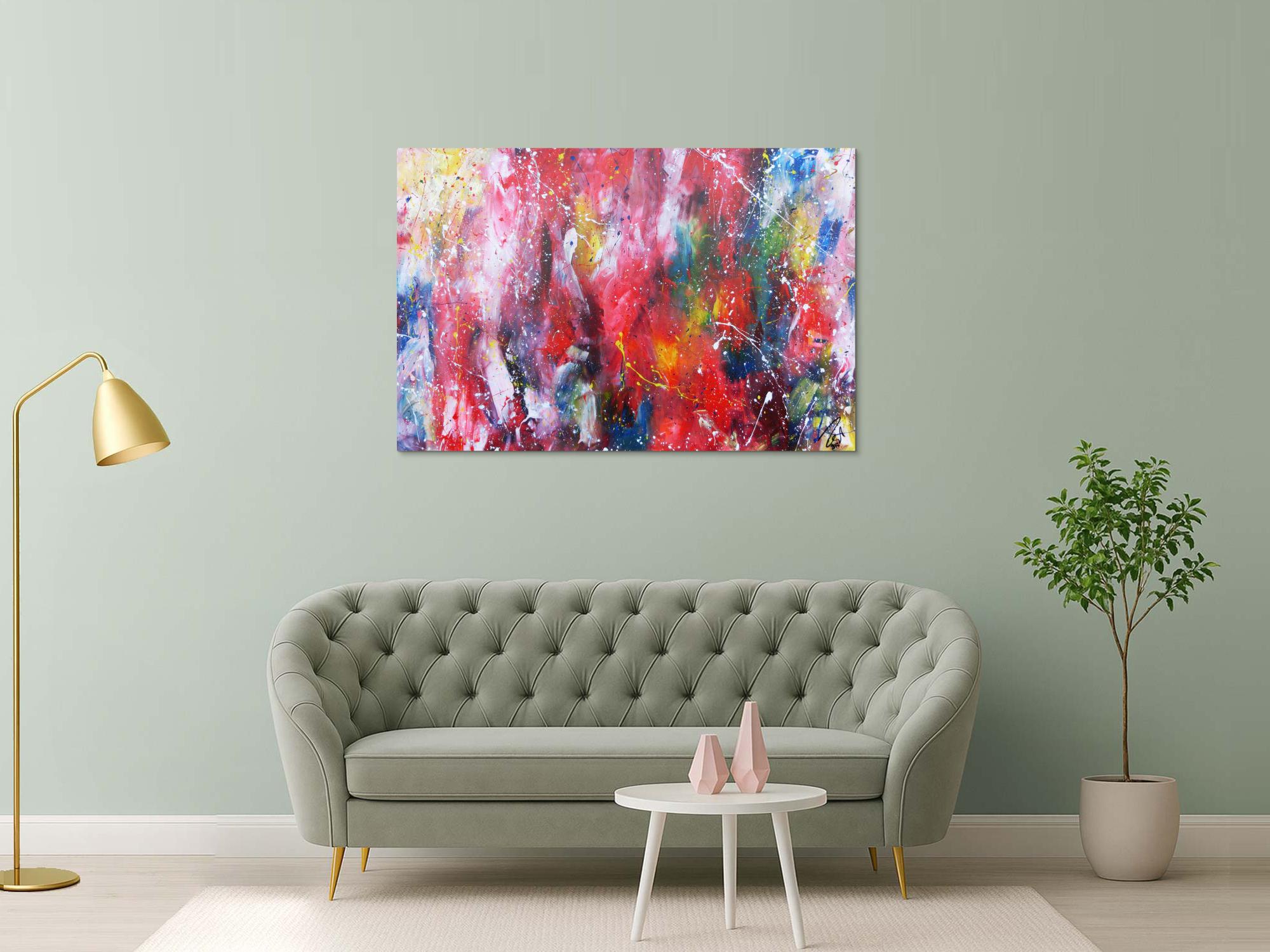 Abstraktes Acrylbild sehr bunt modernes Gemälde viele Farben 