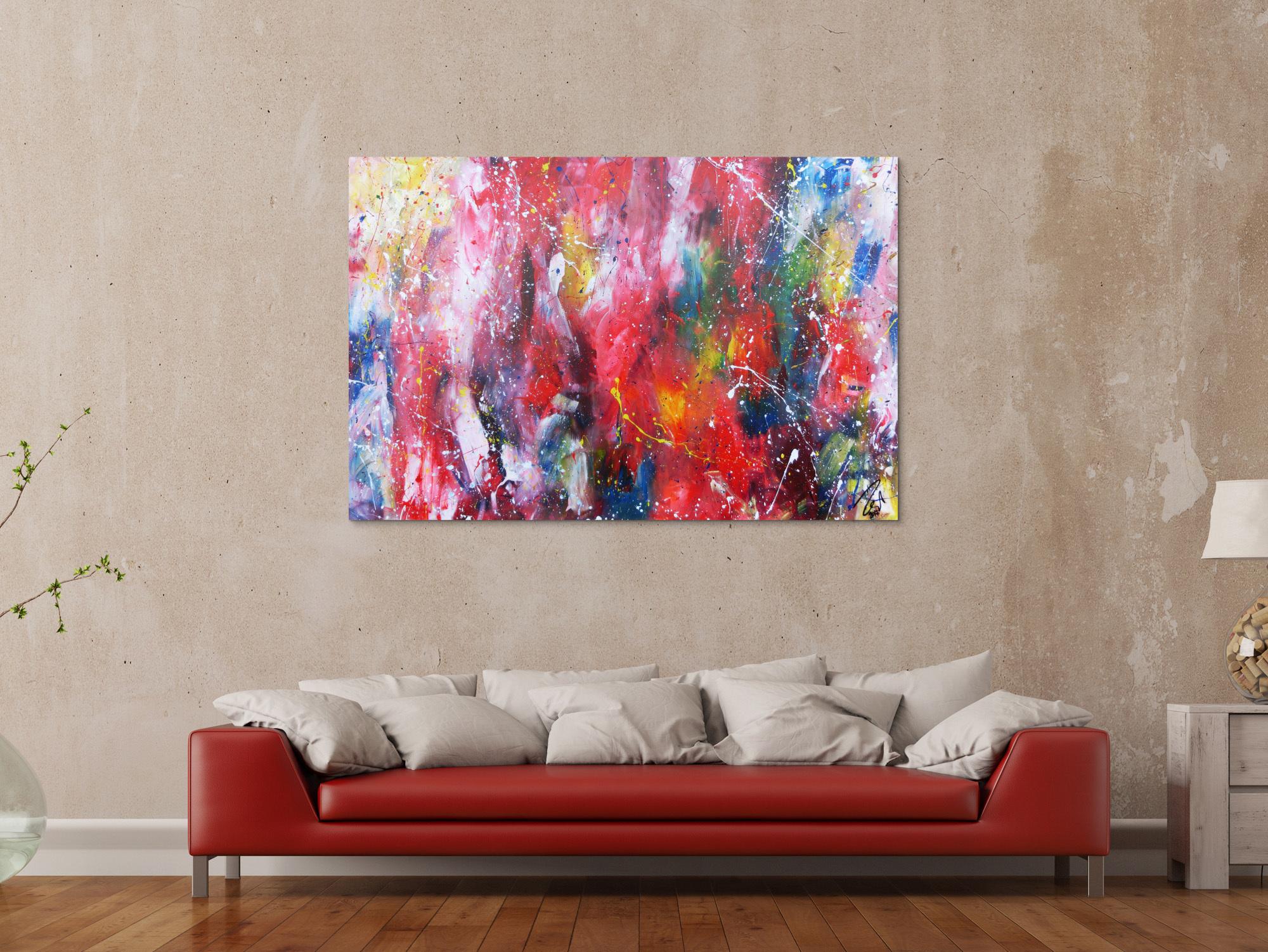 Abstraktes Acrylbild sehr bunt modernes Gemälde viele Farben 