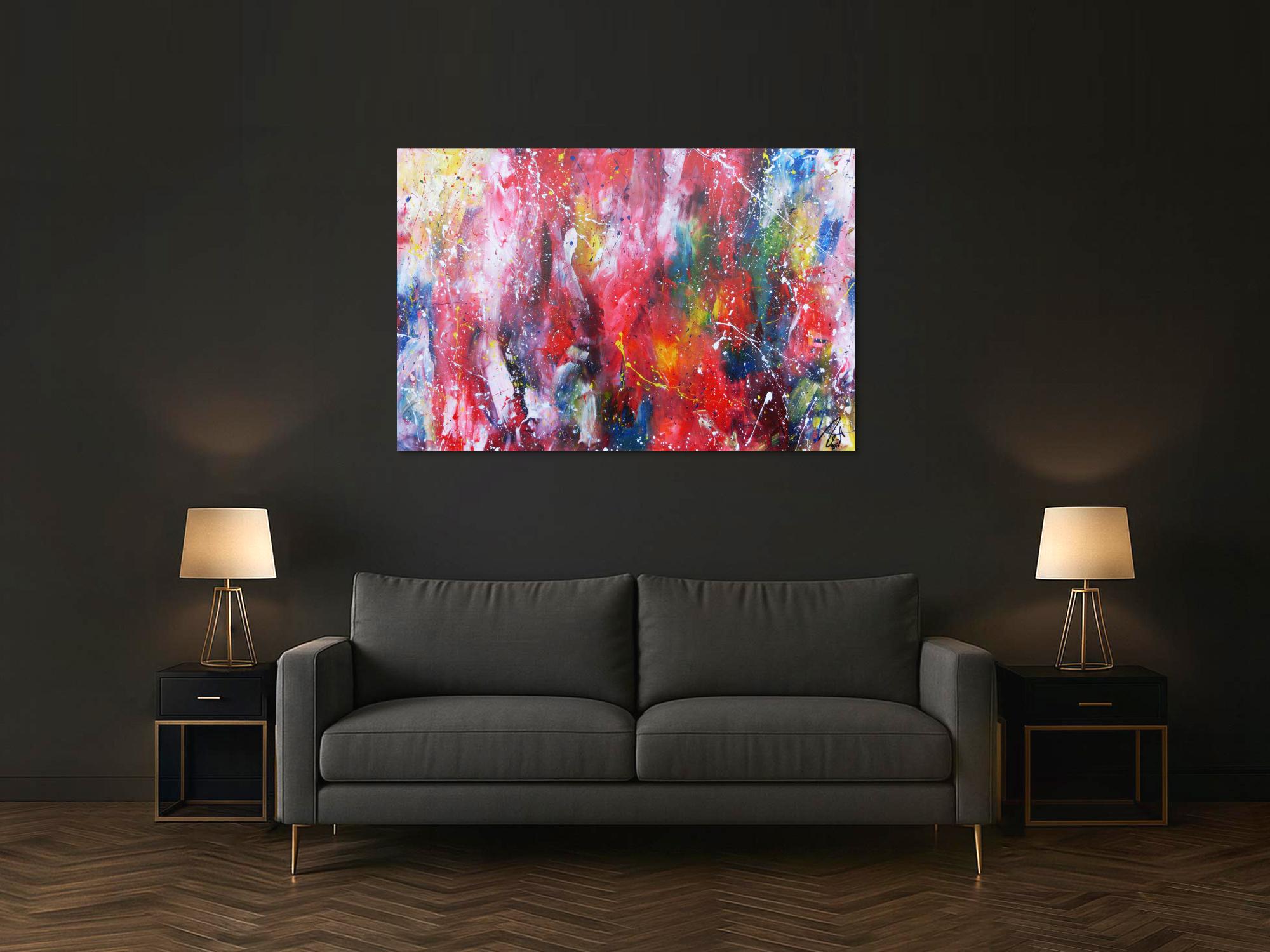 Abstraktes Acrylbild sehr bunt modernes Gemälde viele Farben 