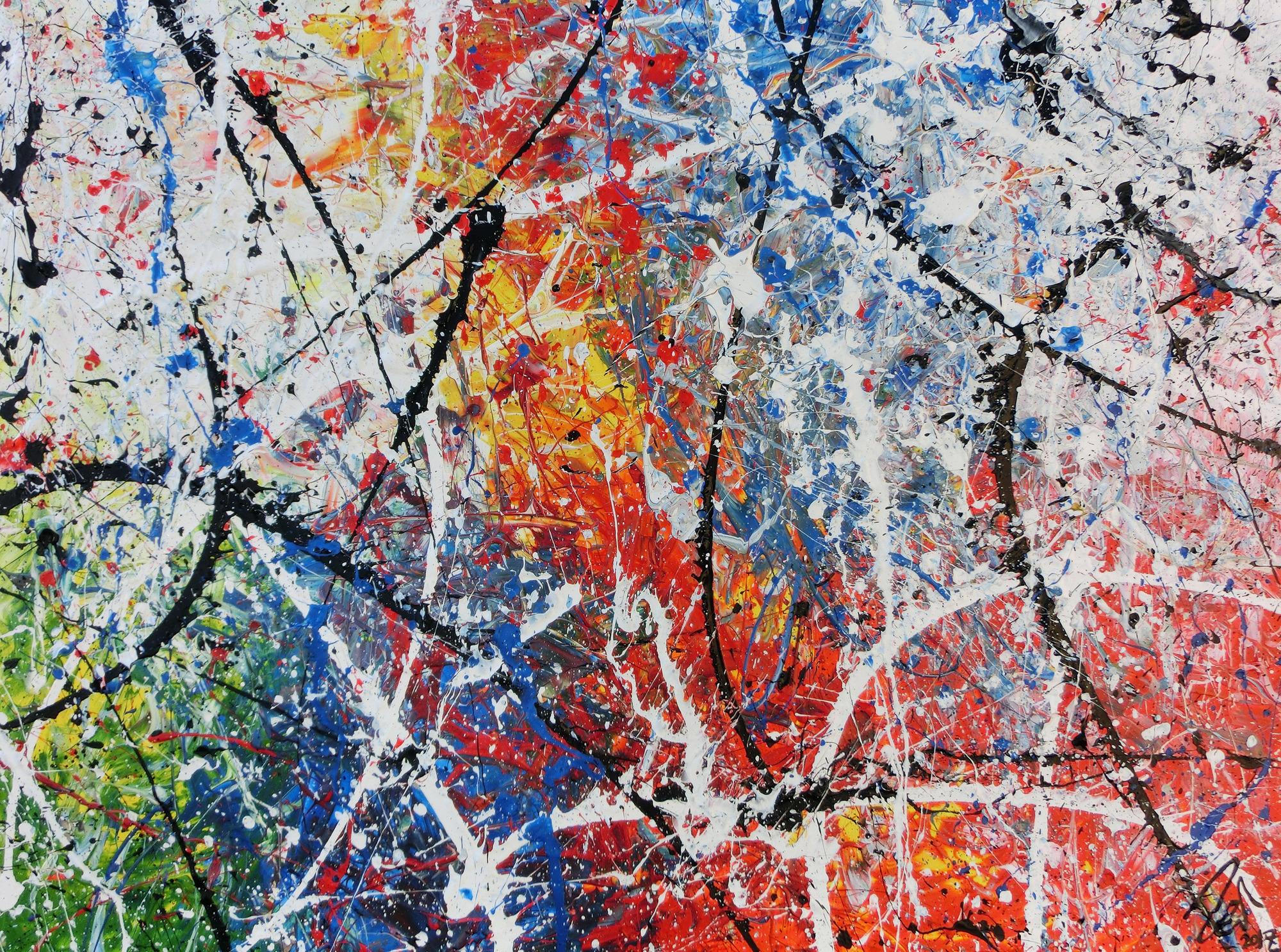 Abstraktes Acrylbild modern Actionpainting bunt viele Farben