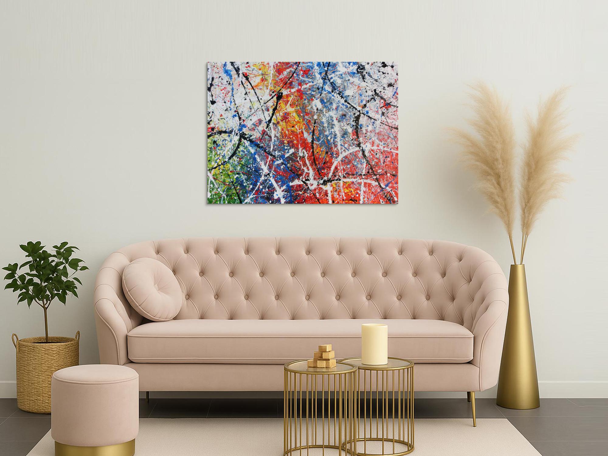 Abstraktes Acrylbild modern Actionpainting bunt viele Farben