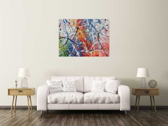Abstraktes Acrylbild modern Actionpainting bunt viele Farben