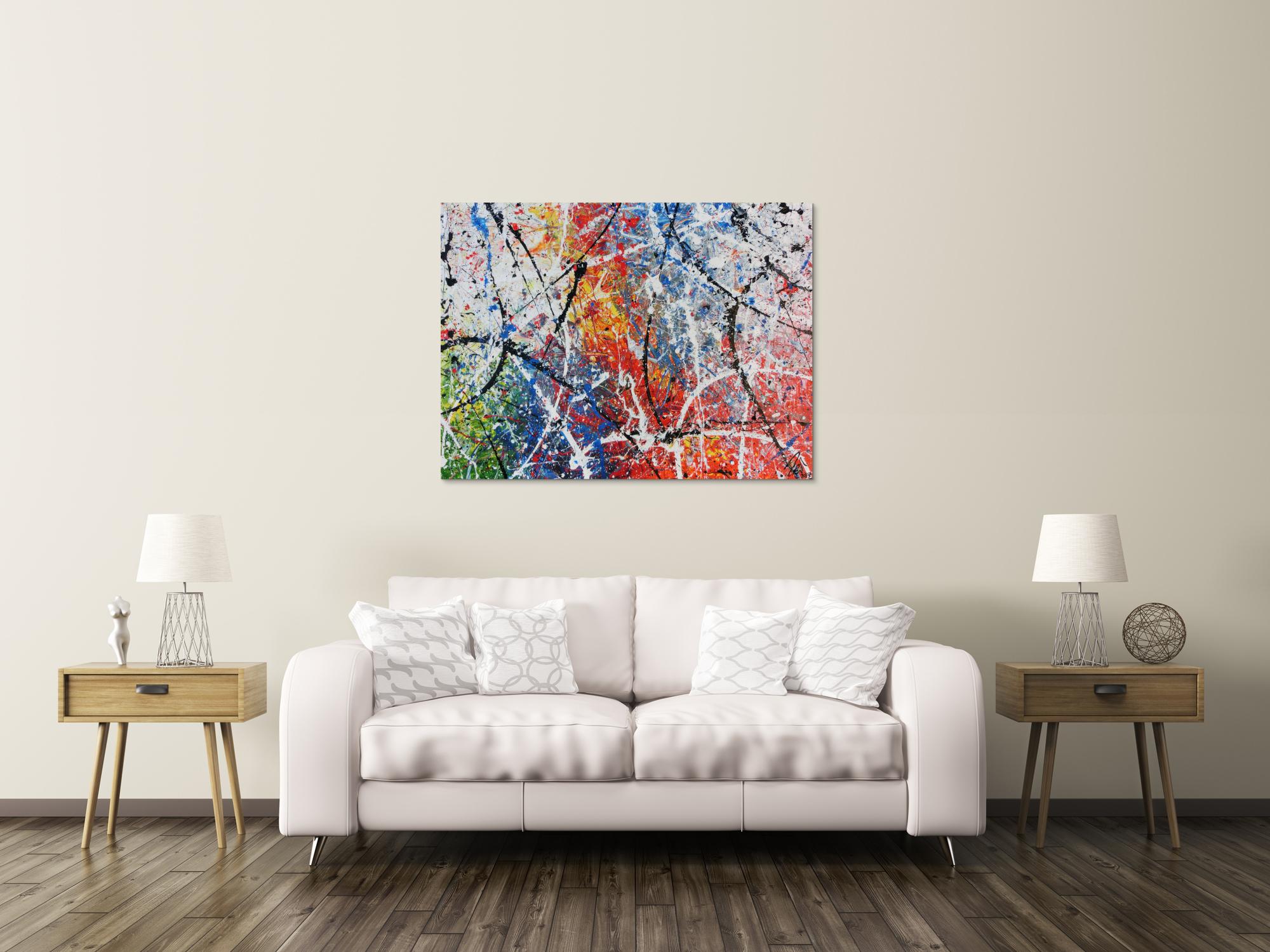 Abstraktes Acrylbild modern Actionpainting bunt viele Farben