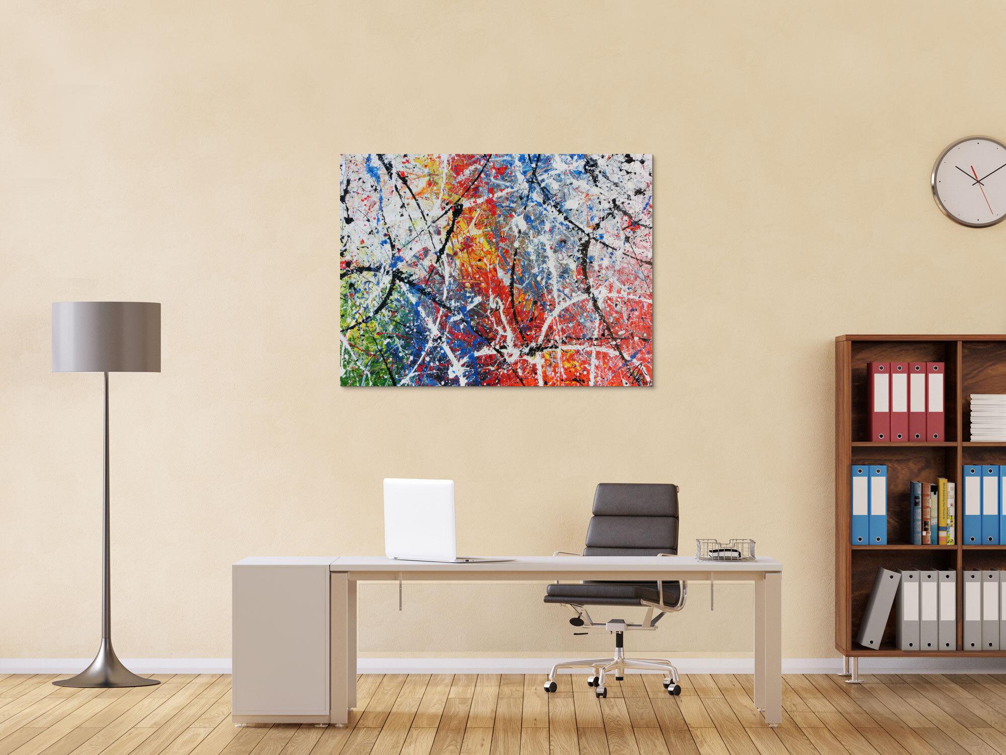 Abstraktes Acrylbild modern Actionpainting bunt viele Farben