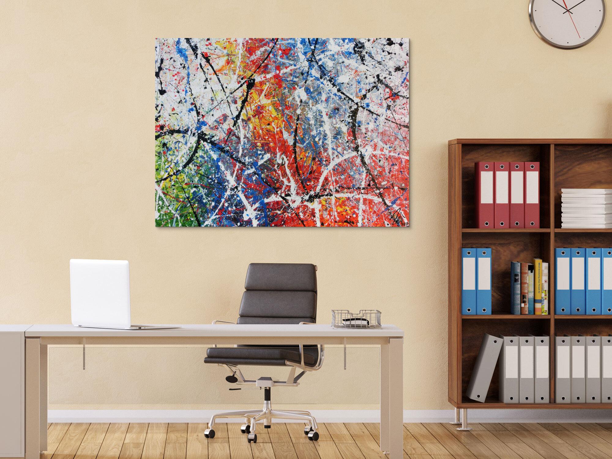 Abstraktes Acrylbild modern Actionpainting bunt viele Farben