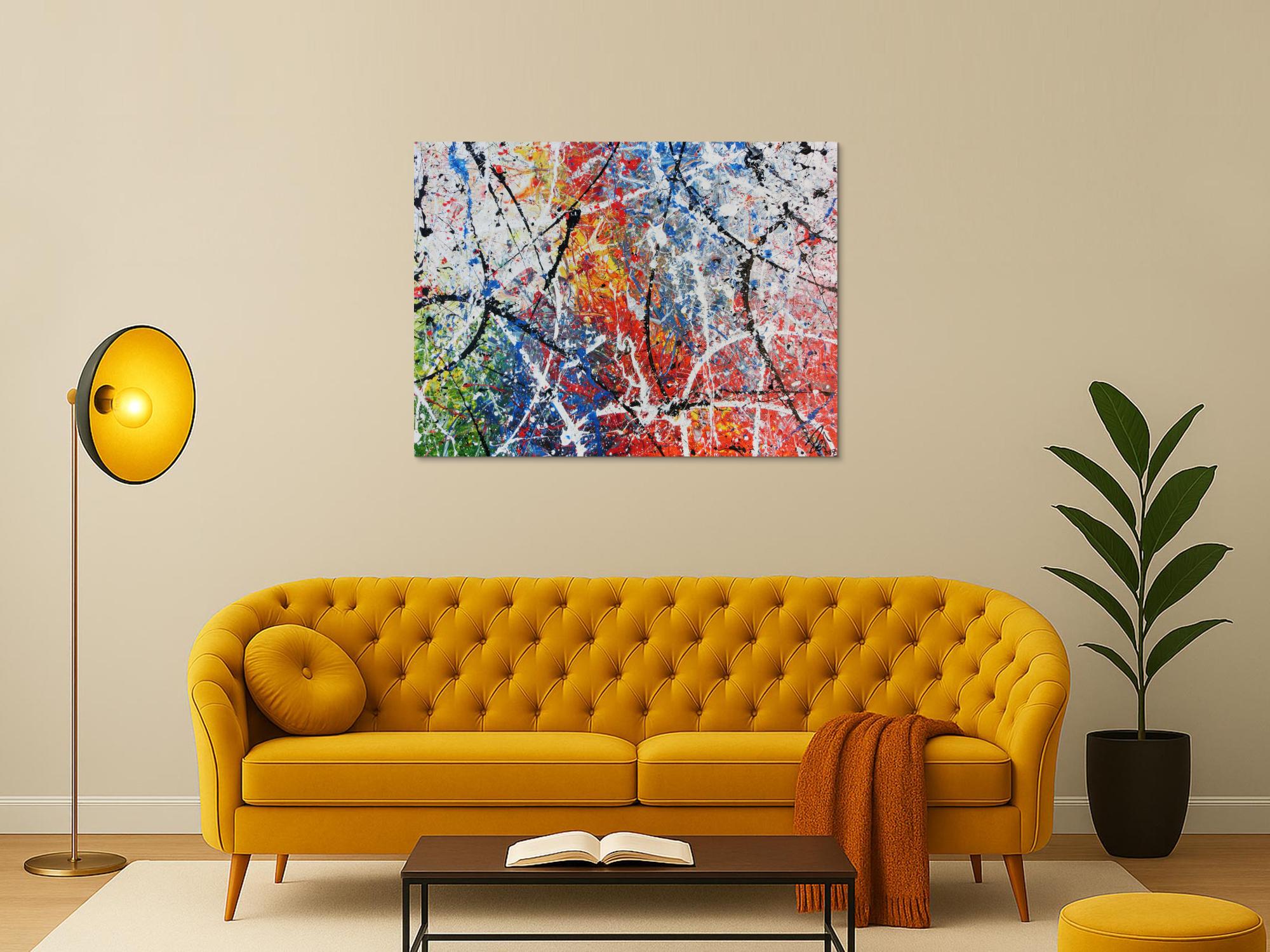 Abstraktes Acrylbild modern Actionpainting bunt viele Farben