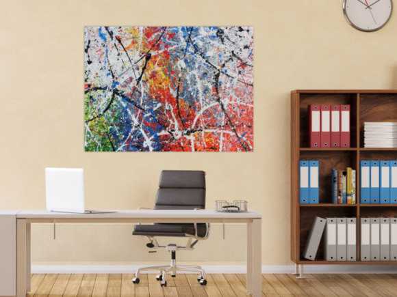 Abstraktes Acrylbild modern Actionpainting bunt viele Farben