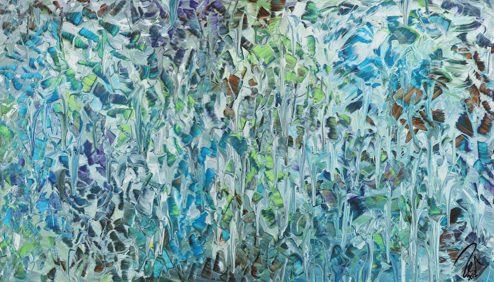 Abstraktes Acrylbild modern Spachteltechnik tükis blaun weiß grün